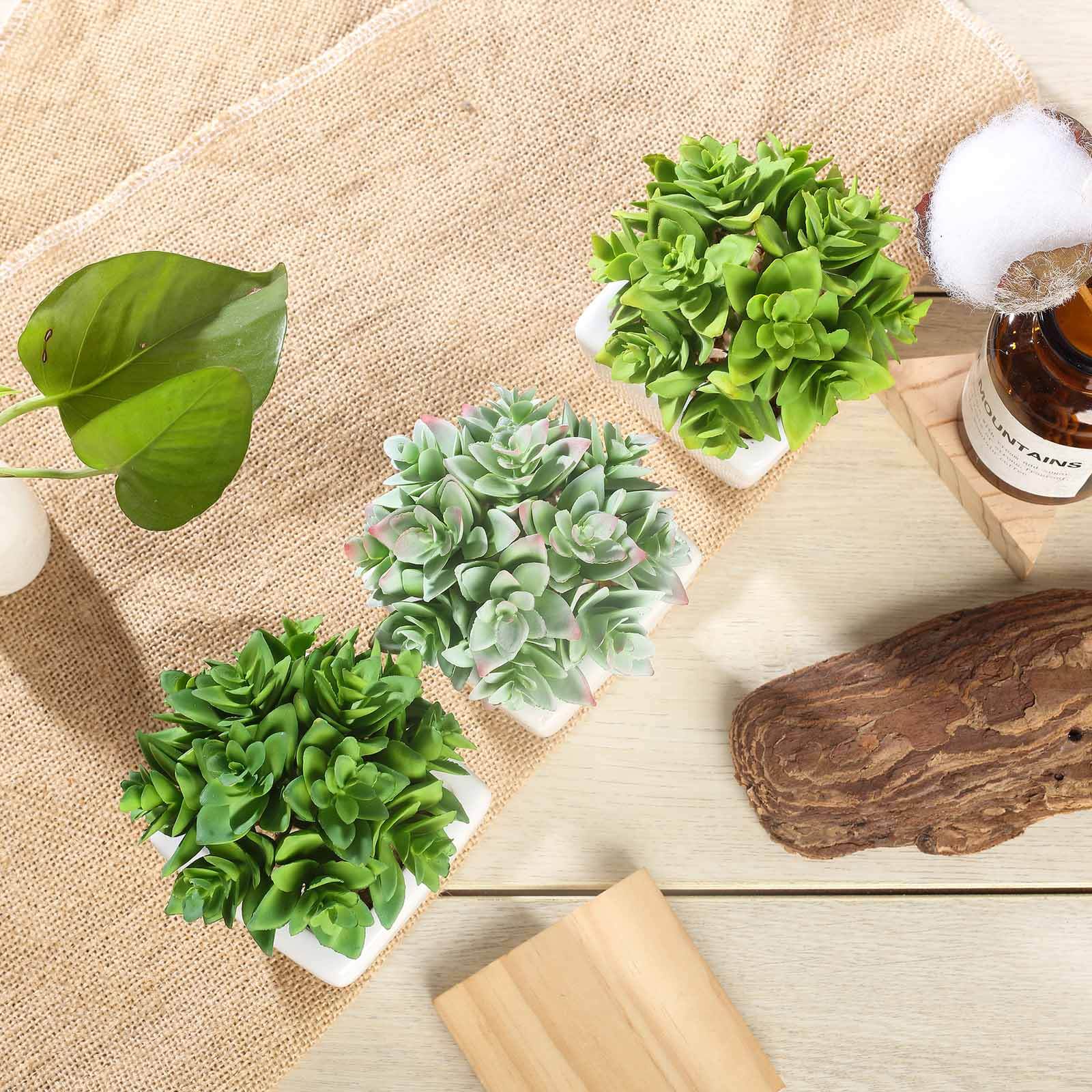 3-Pack Echeveria Artificial Succulents in Ceramic Pot Green - Lifelike Decorative Faux Plants for Home Office & Event Design 4"