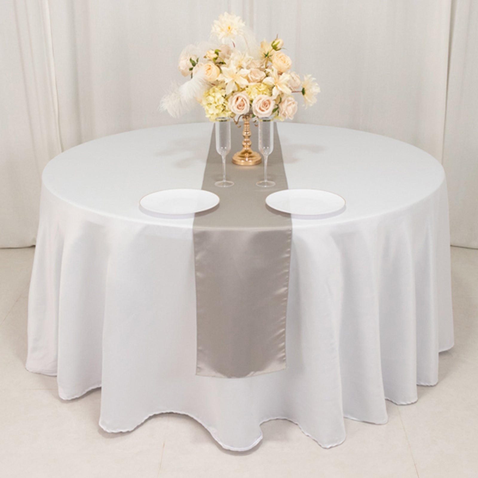 Lamour Satin 12"x108" Table Runner Silver - Smooth & Lustrous Finish