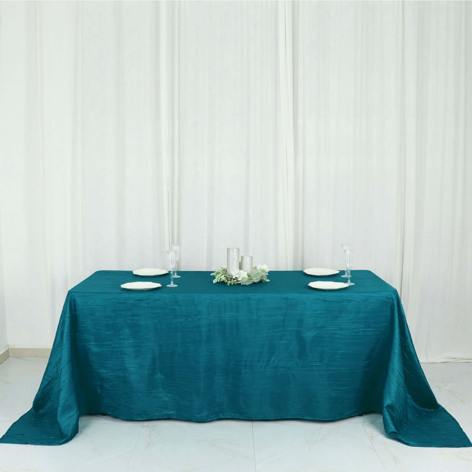 Taffeta 90"x132" Rectangle Tablecloth Teal - Seamless Accordion Crinkle Table Cover