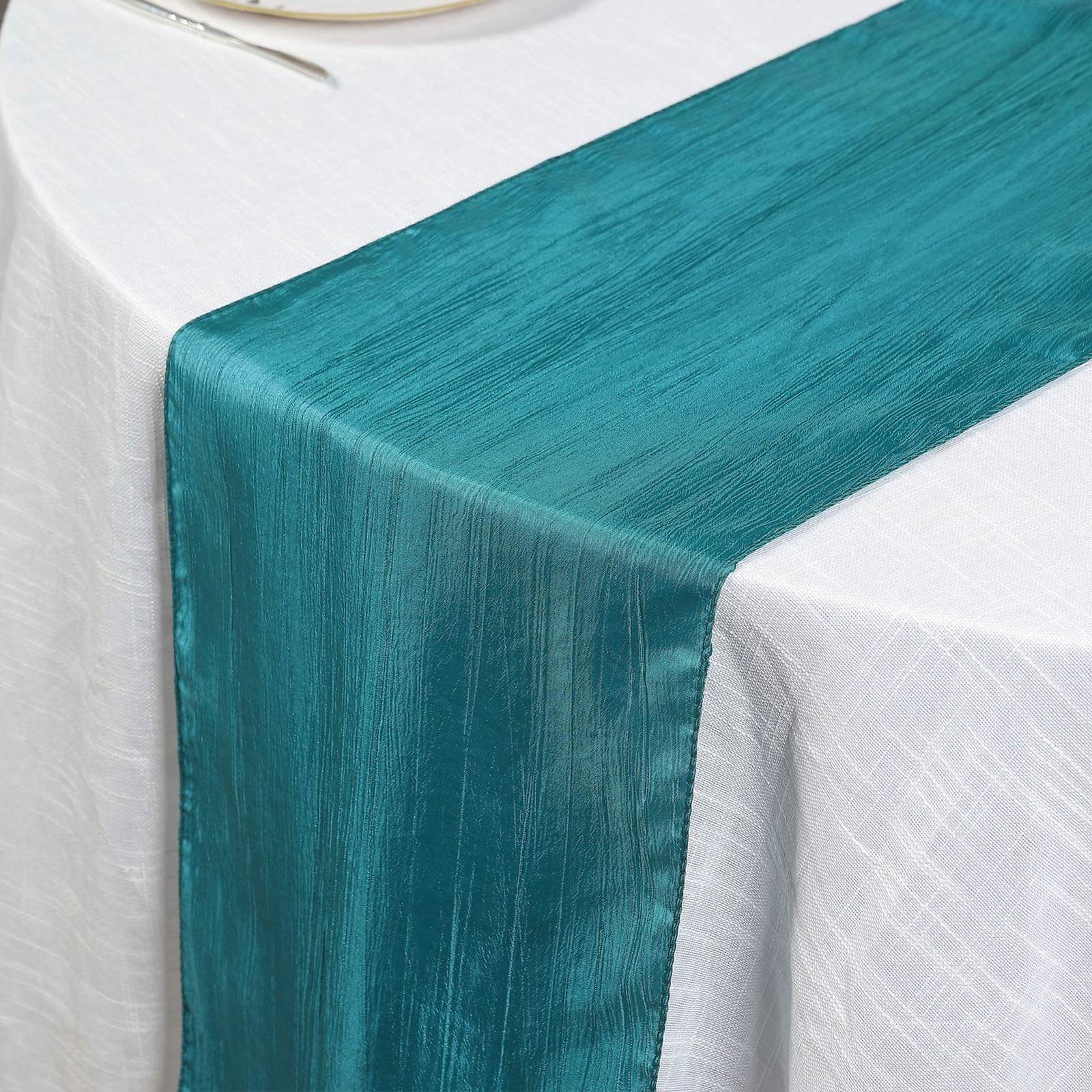 Taffeta 12"x108" Table Runner Teal - Accordion Crinkle Design