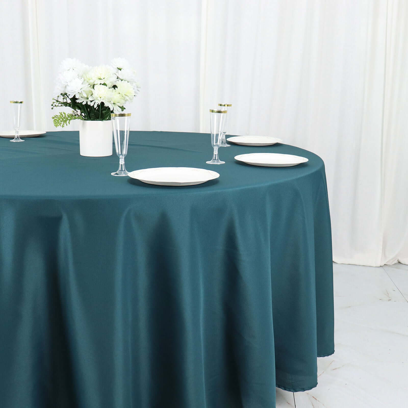 Polyester 108" Round Tablecloth Peacock Teal - Wrinkle-Resistant Table Cover