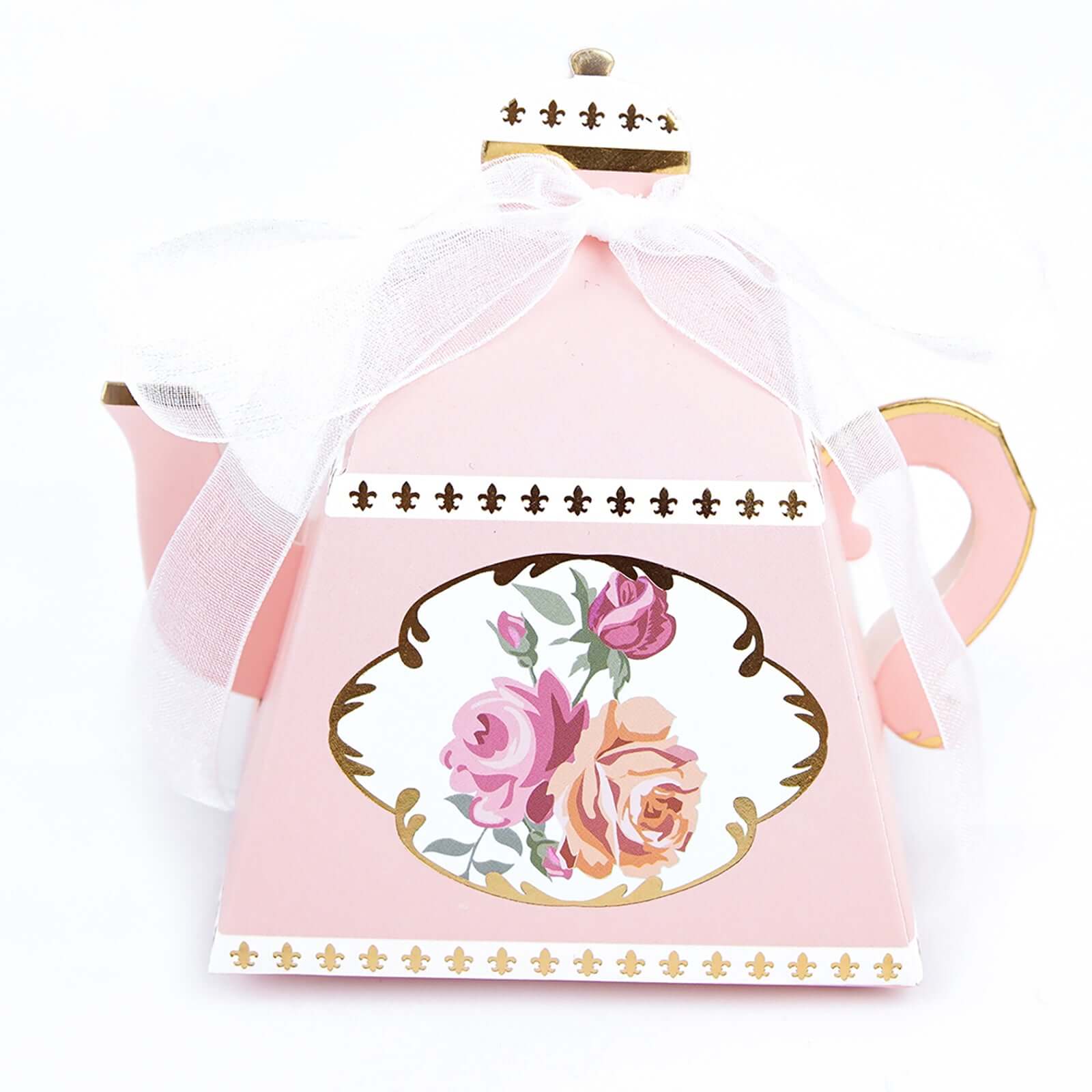 25 Pack 4" Dusty Rose Mini Teapot Favor Boxes, Vintage Rose Gift Boxes with Ribbons