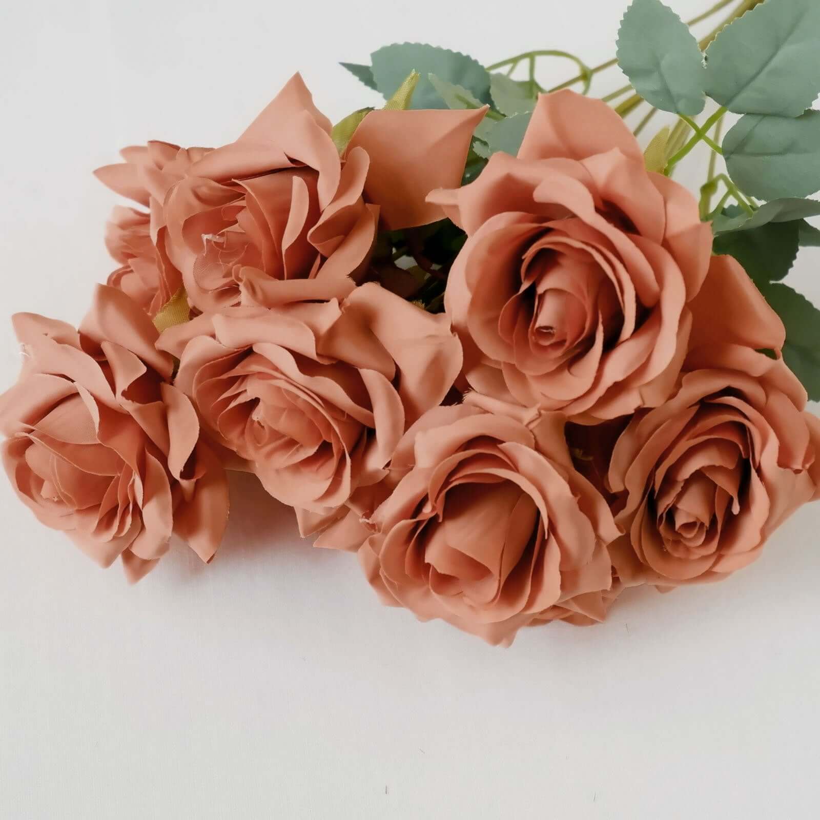 2 Bouquets 17" Terracotta (Rust) Real Touch Artificial Silk Rose Flower Bushes
