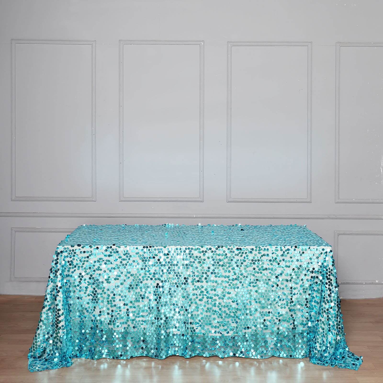 Sequin 90"x132" Rectangle Tablecloth Turquoise - Seamless Big Payette Table Cover