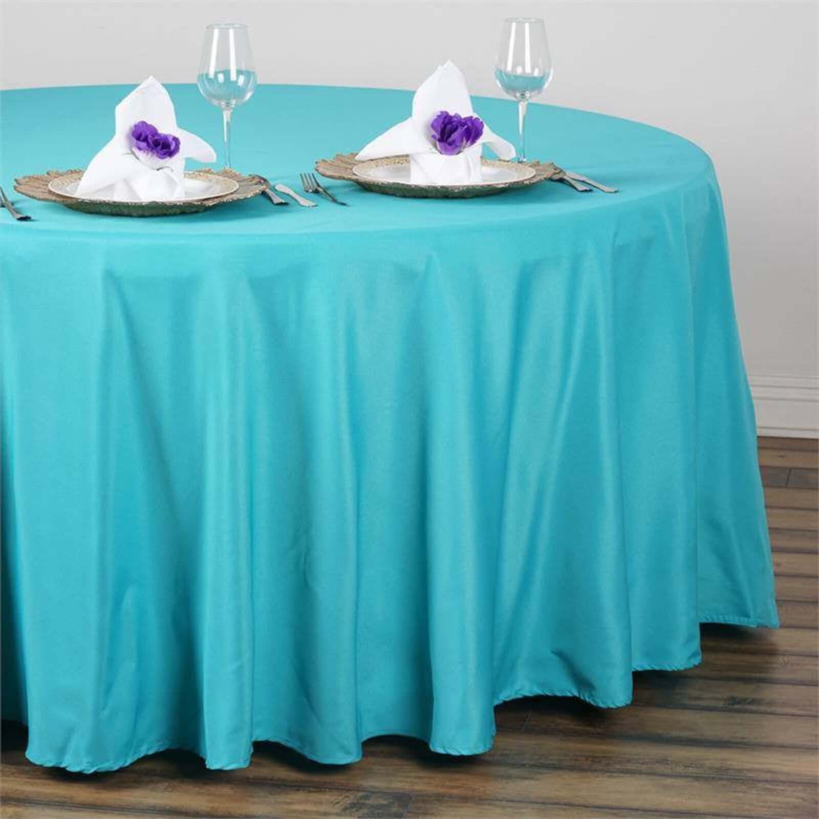 Polyester 120" Round Tablecloth Turquoise - Seamless Wrinkle-Resistant Table Cover