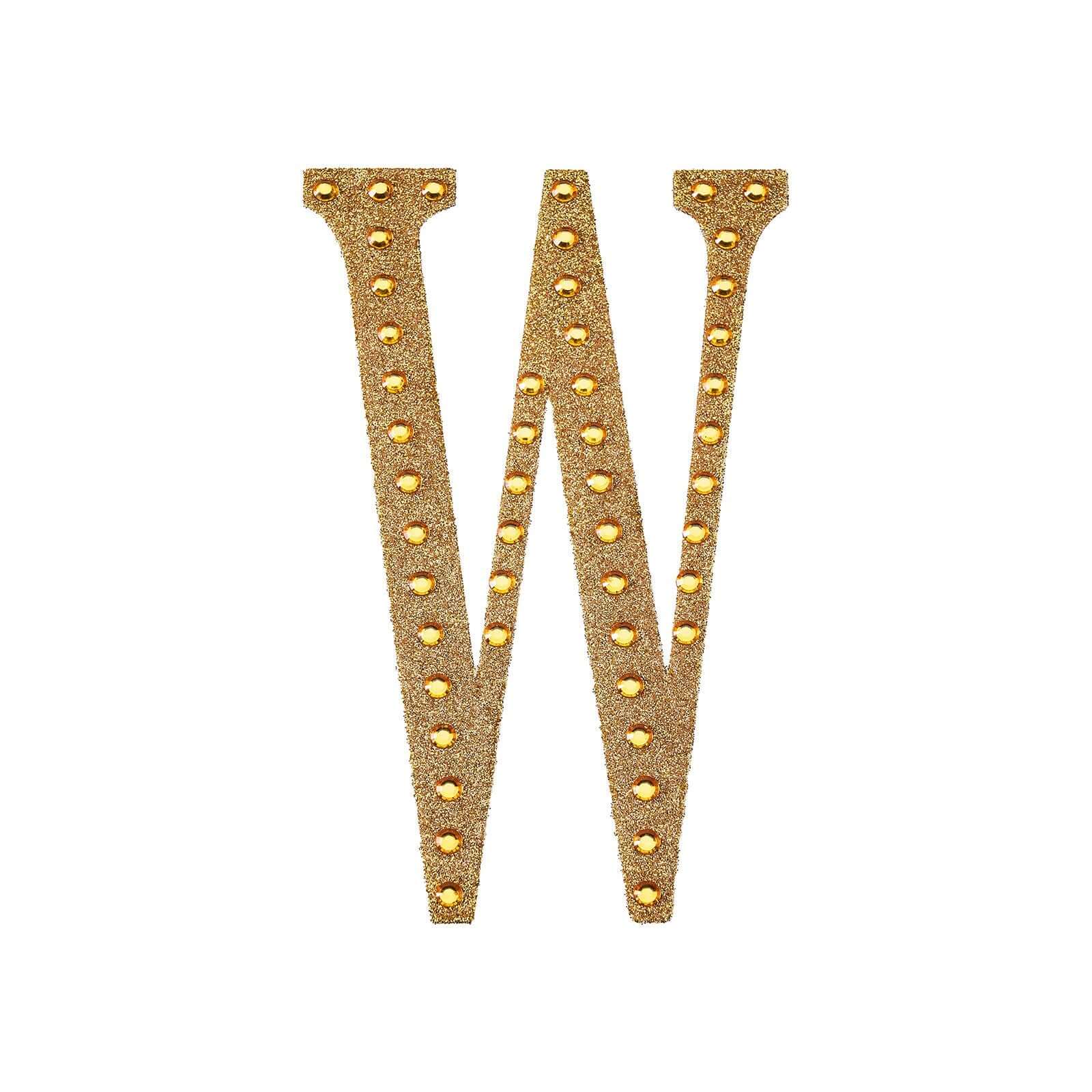 Decorative Rhinestone Alphabet "W" Letter Stickers, Glitter Adhesive Craft Letters Gold DIY Sparkle Embellishments 4"