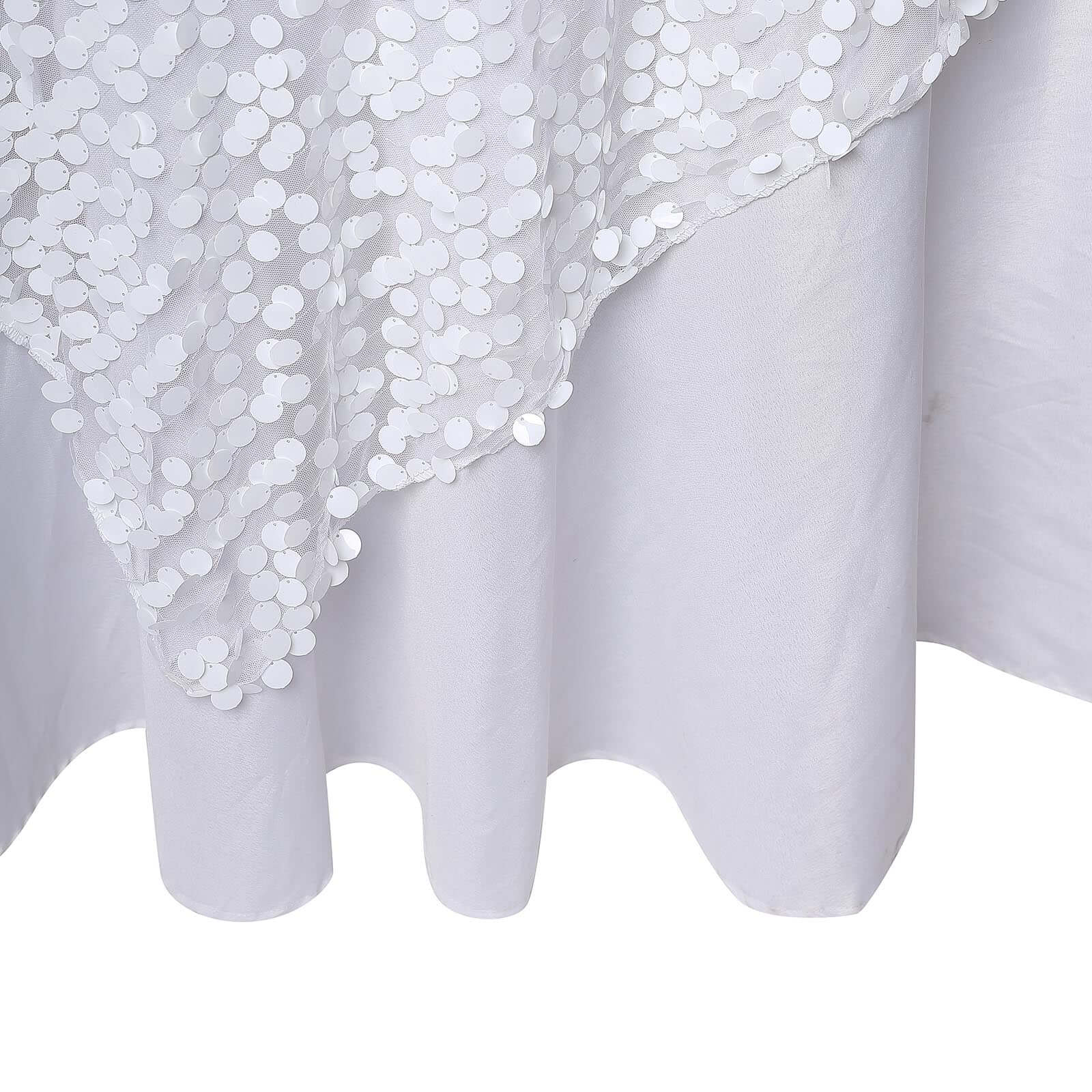 Sequin 72"x72" Table Overlay Square Tablecloth White - Big Payette Design for Classy Celebrations