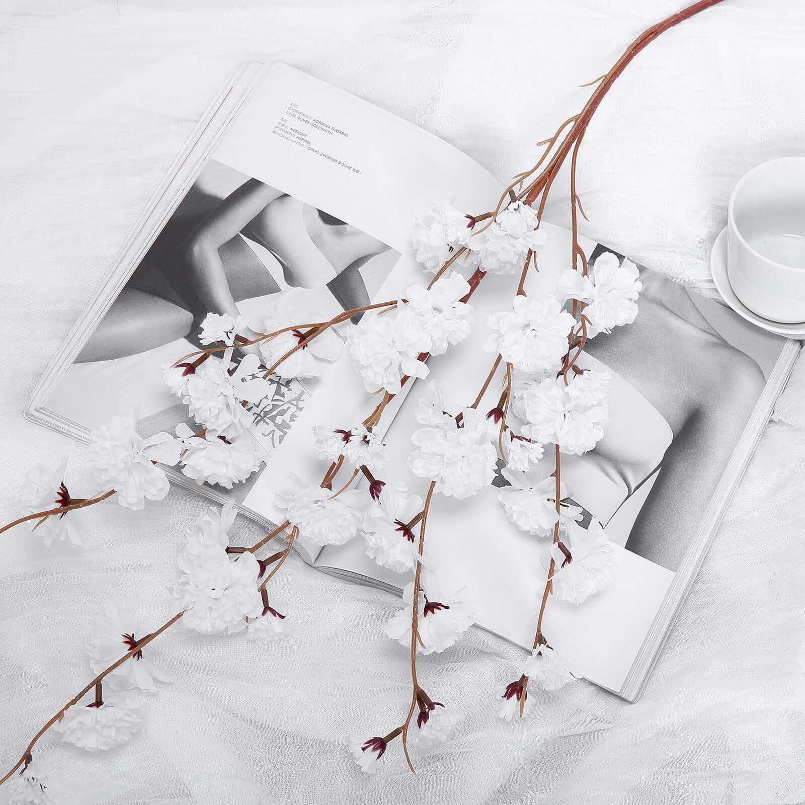 2 Branches 42" Tall White Artificial Silk Carnation Flower Stems