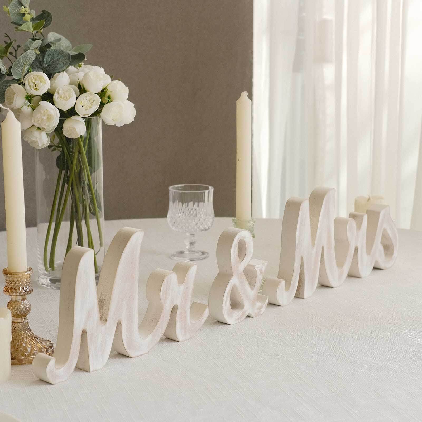 Wooden "Mr & Mrs" Freestanding Letters Whitewashed - Rustic Farmhouse Wedding Table Display Signs