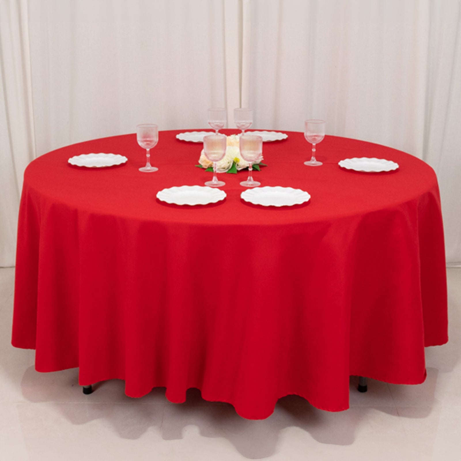 Cotton Blend 108" Round Tablecloth Red - Wrinkle-Resistant Design
