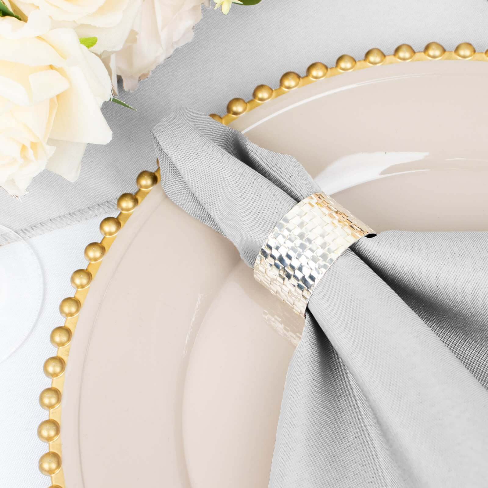 5 Pack Polyester 20"x20" Napkins Silver - Wrinkle Resistant & Easy Care Cloth Napkins