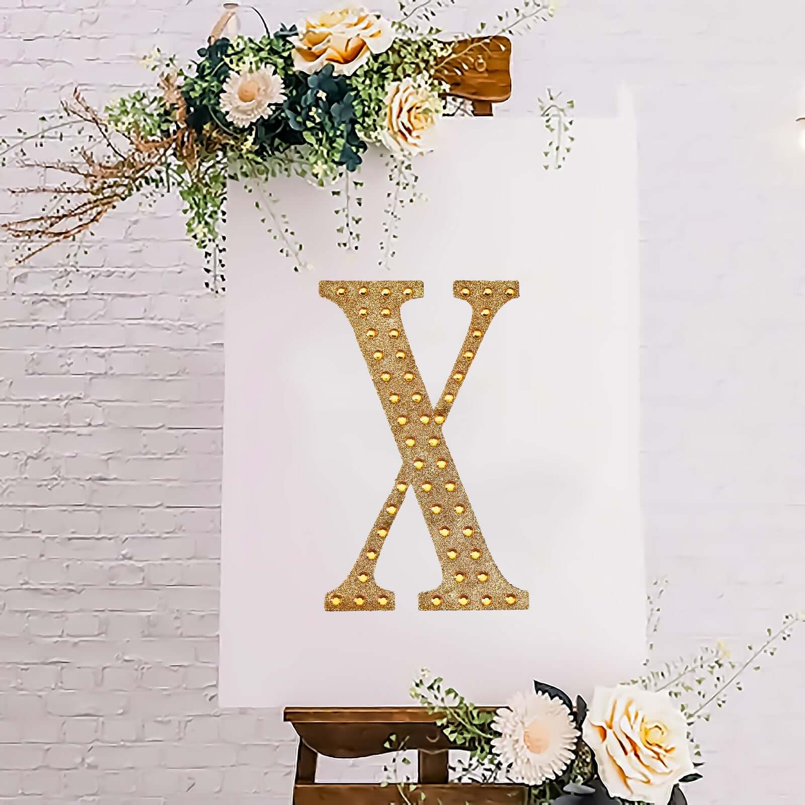 Decorative Rhinestone Alphabet "X" Letter Stickers, Glitter Adhesive Craft Letters Gold DIY Sparkle Embellishments 8"