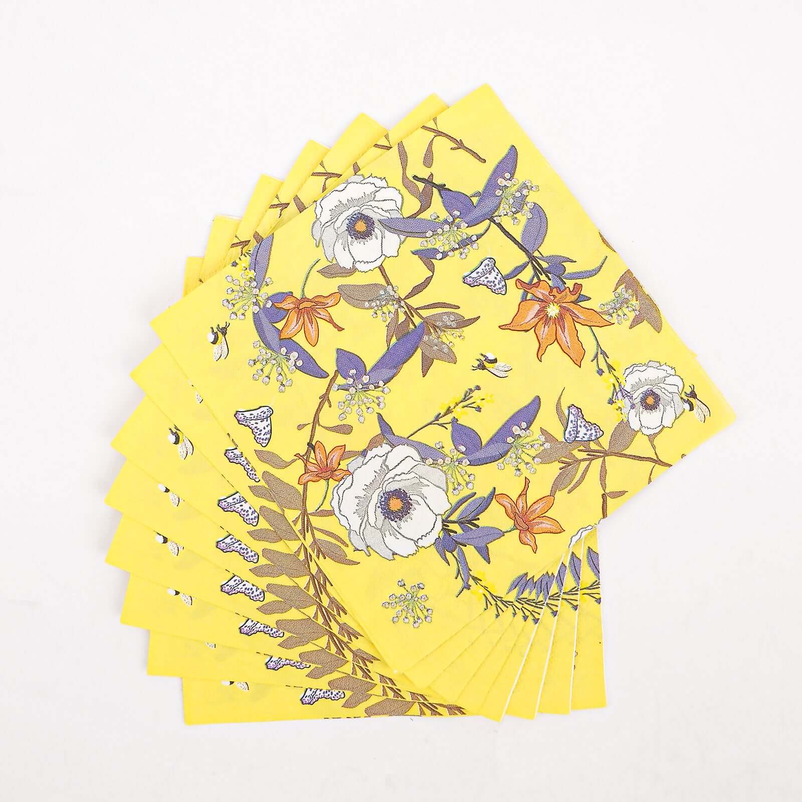 20-Pack Paper Beverage Napkins with Blooming Flowers Design Yellow - 2 Ply Soft 18GSM Floral Wedding Napkins 6.5"x6.5"