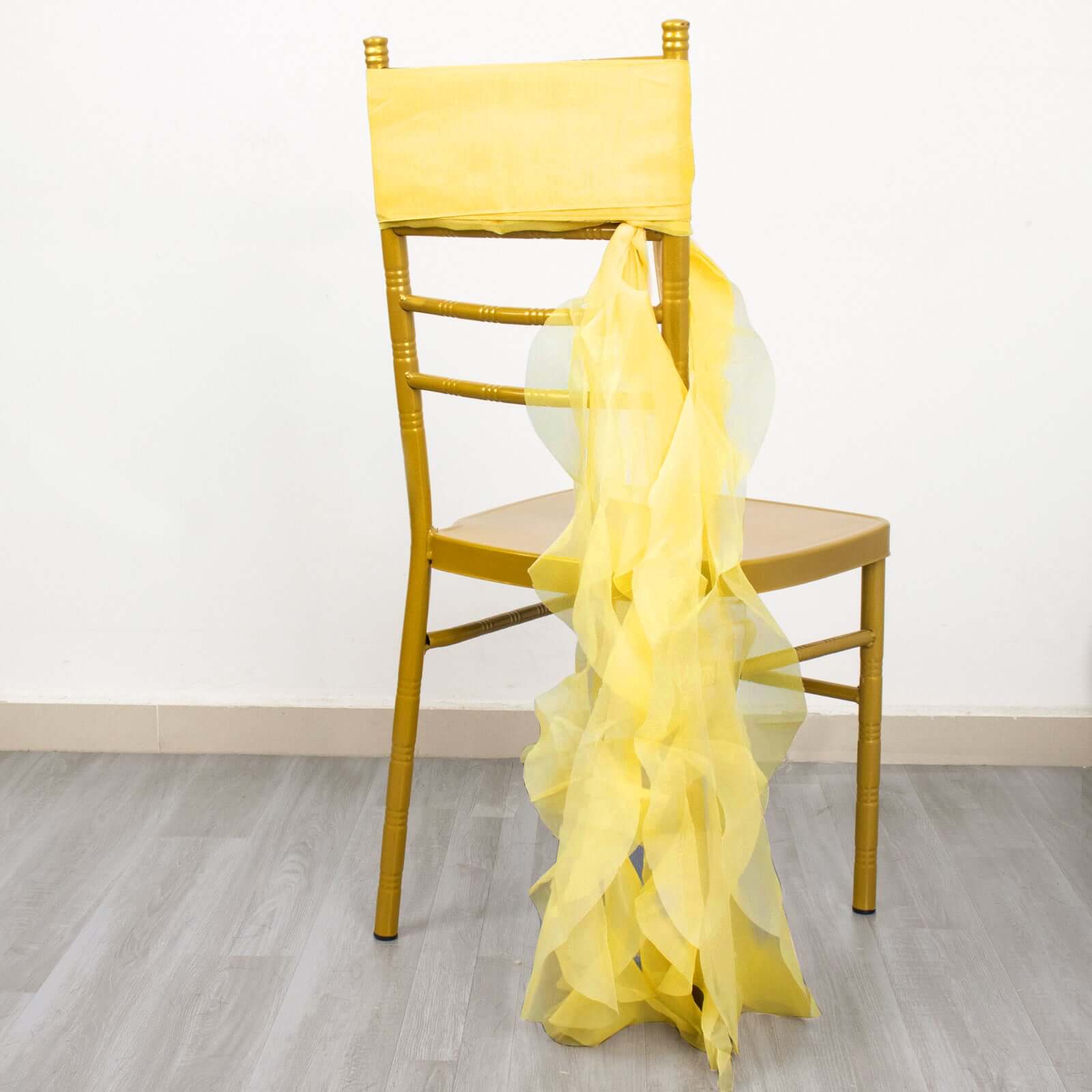 Chiffon Chair Sash with Curly Design Yellow - Stylish Chair Decorations