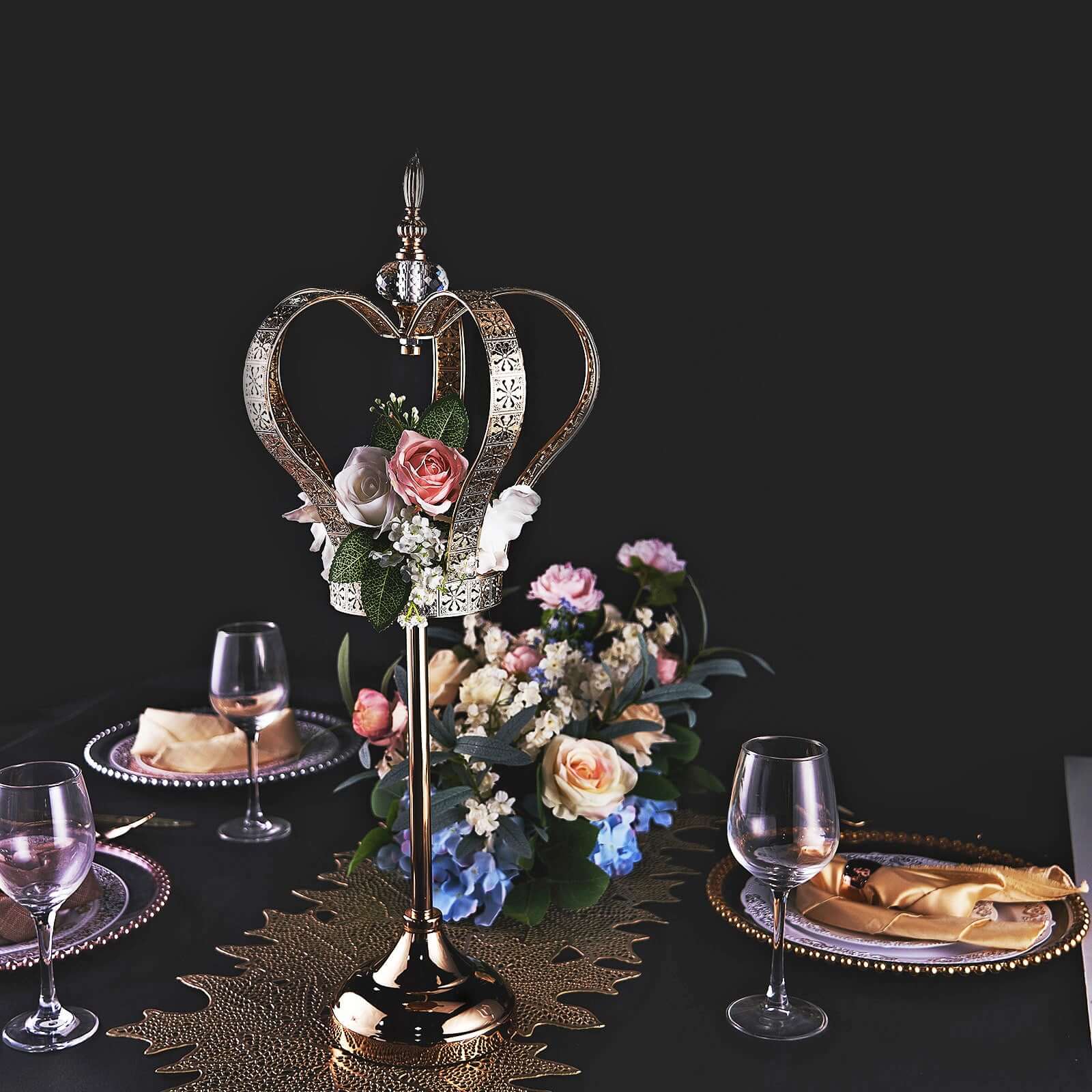 Metal Crown Pillar Candle Holder Stand Gold - Votive Holder Centerpiece 25"