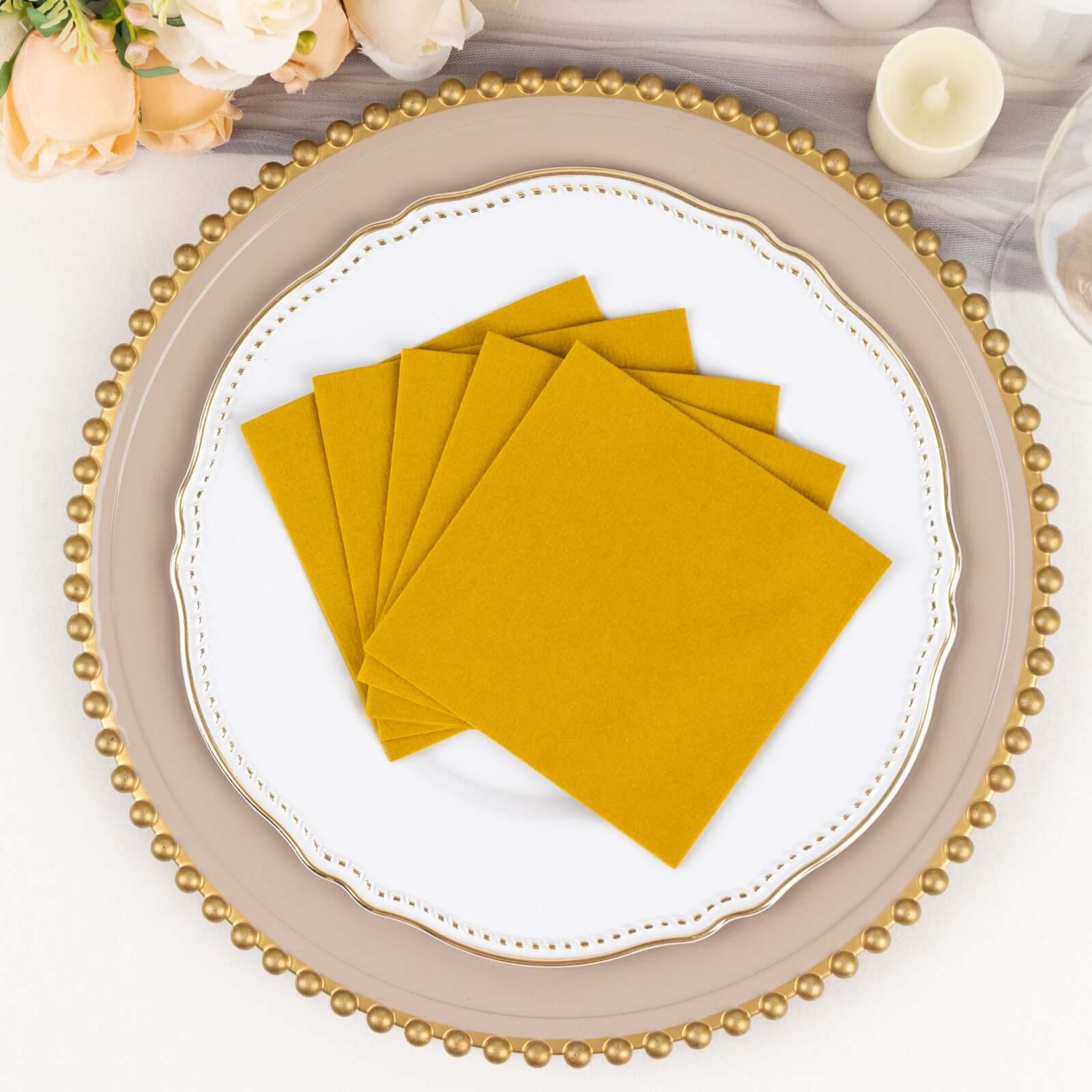 20 Pack Linen-Like Paper 5"x5" Napkins Gold - Highly Absorbent & Disposable Airlaid Beverage Napkins