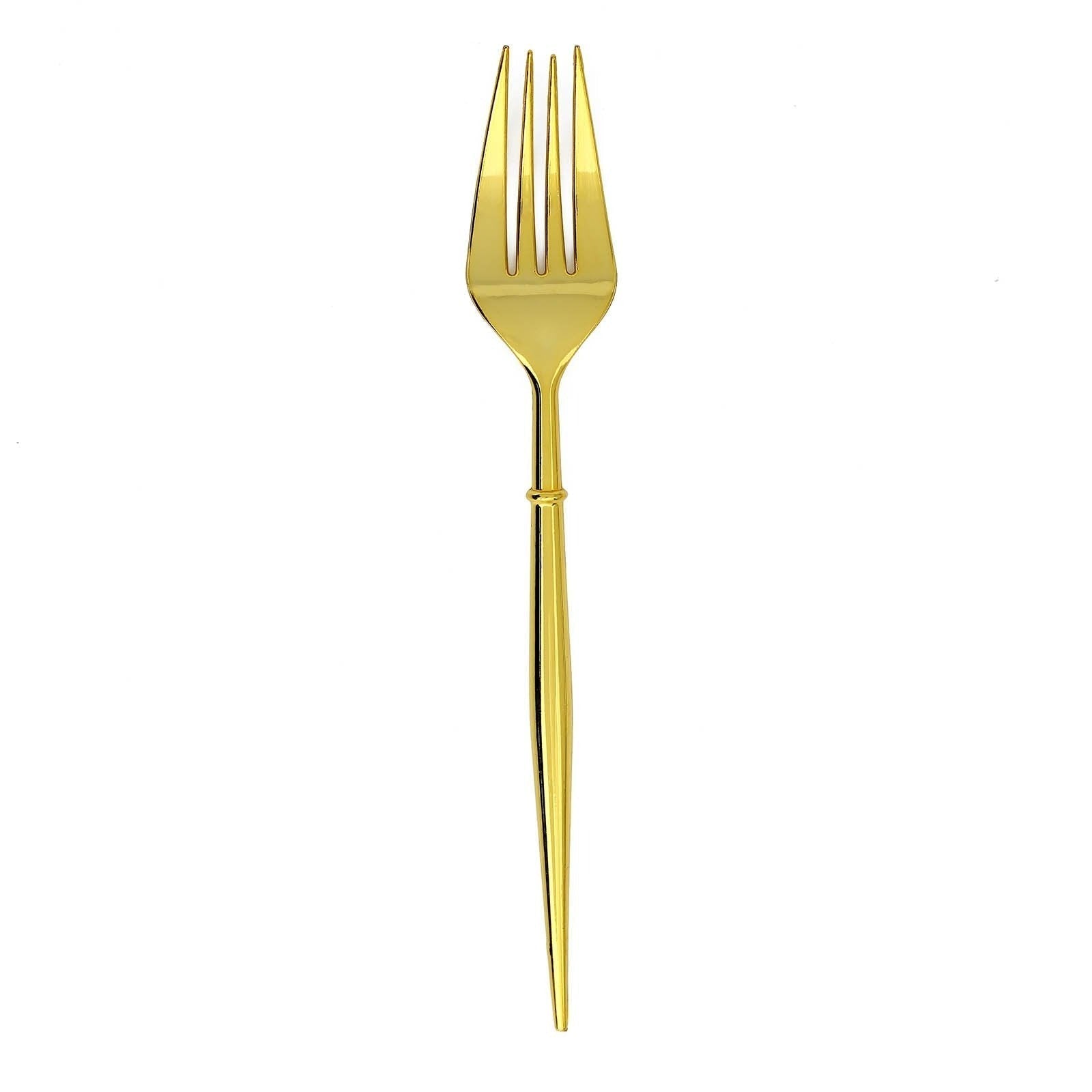 24-Pack Plastic Forks Modern Flatware Gold - Premium Heavy Duty Disposable Silverware 8"
