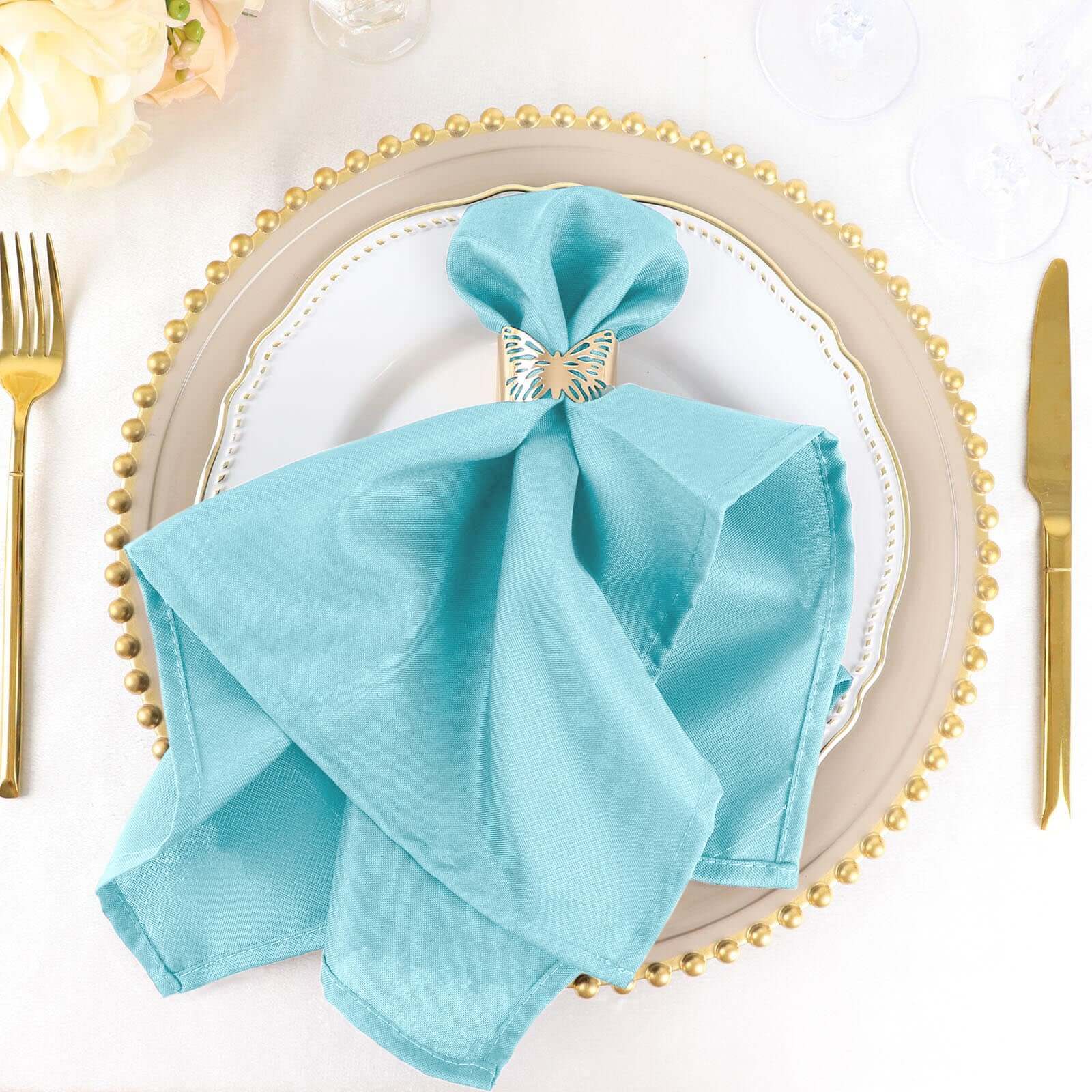 5 Pack Polyester 20"x20" Napkins Light Blue - Wrinkle Resistant & Easy Care Cloth Napkins