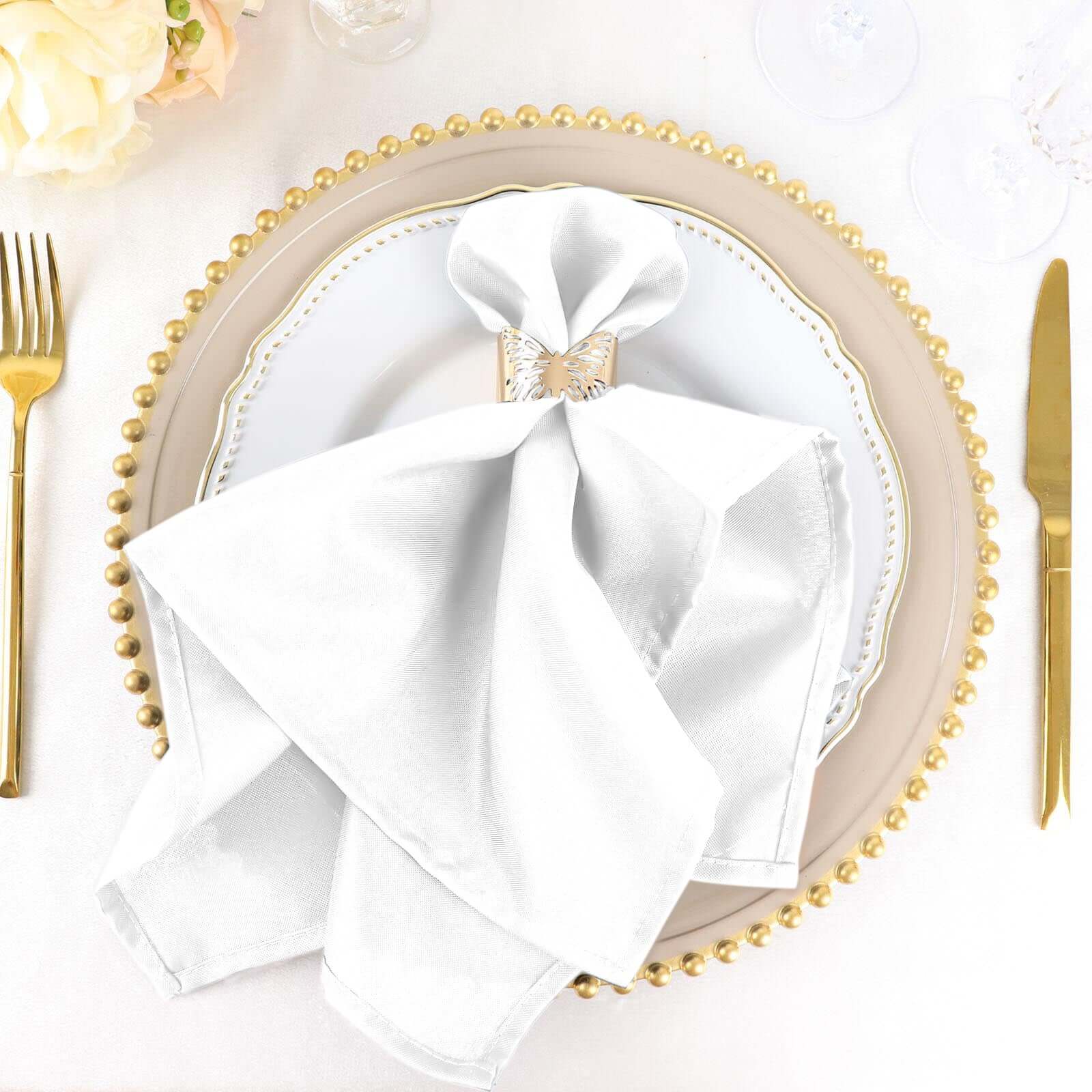5 Pack Polyester 20"x20" Napkins White - Wrinkle Resistant & Easy Care Cloth Napkins for Special Occasions
