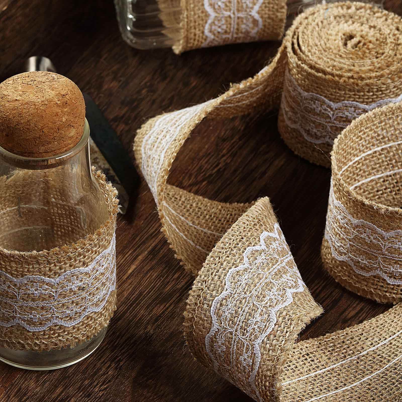 2" x 16FT Natural Jute Burlap Ribbon With Wavy Lace