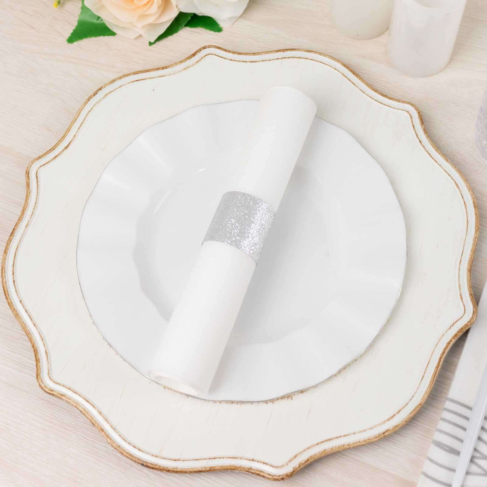 50-Pack Paper Napkin Rings Silver Glitter - Stylish Disposable Napkin Holders 1.5"