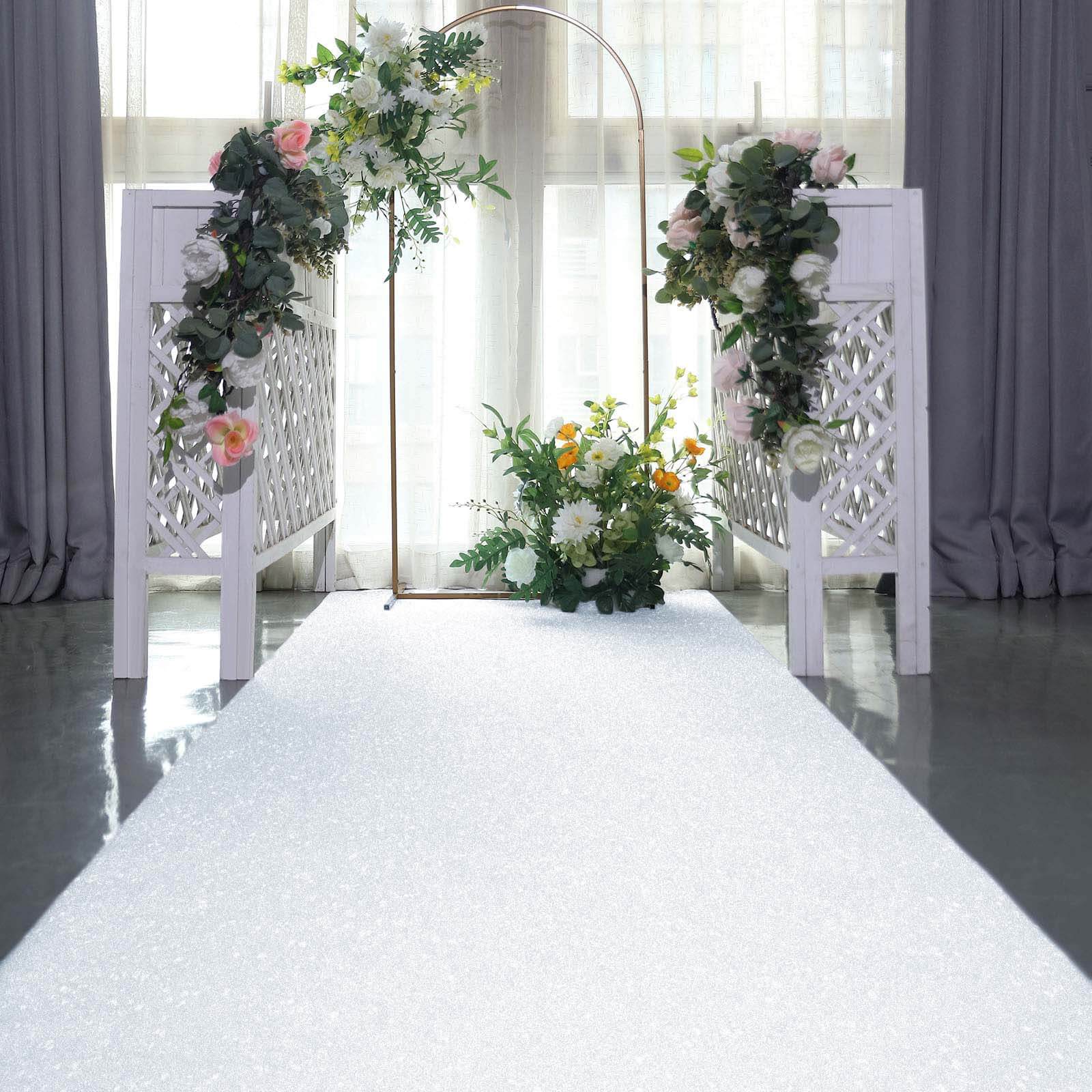 3ftx50ft White Sparkle Glitter Wedding Aisle Runner, Non-Woven Red Carpet Runner - Prom, Hollywood, Glam Parties