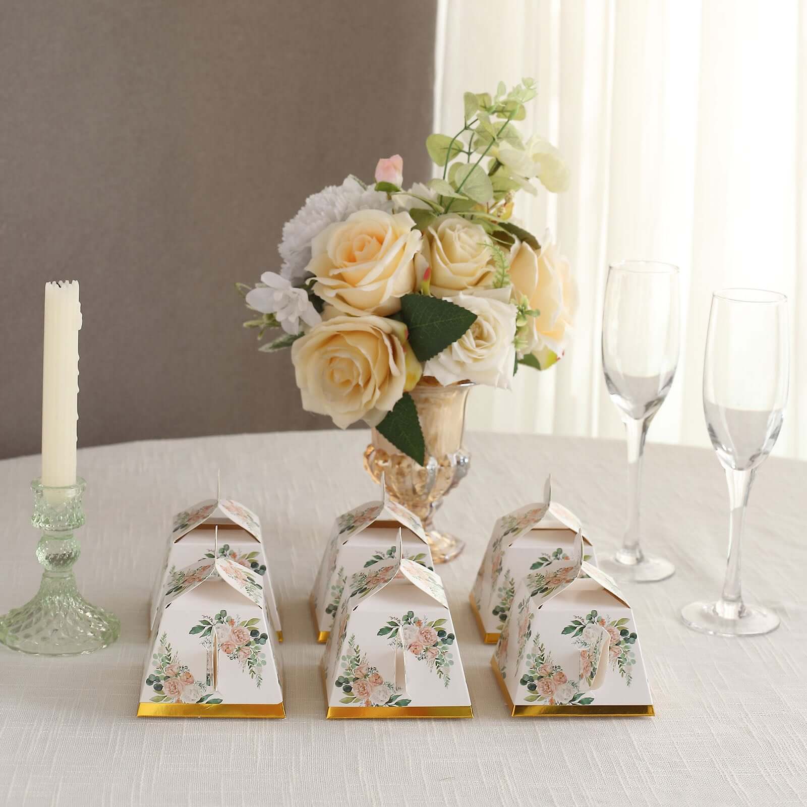 25 Pack Pink Peony Floral Mini Teapot Party Favor Boxes with Gold Edge, Tea Time Gift Boxes - 5"x4"