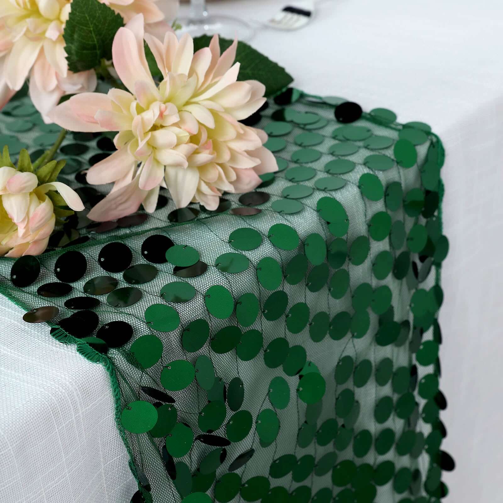 Big Payette Sequin 13"x108" Table Runner Hunter Emerald Green - Dazzling Design