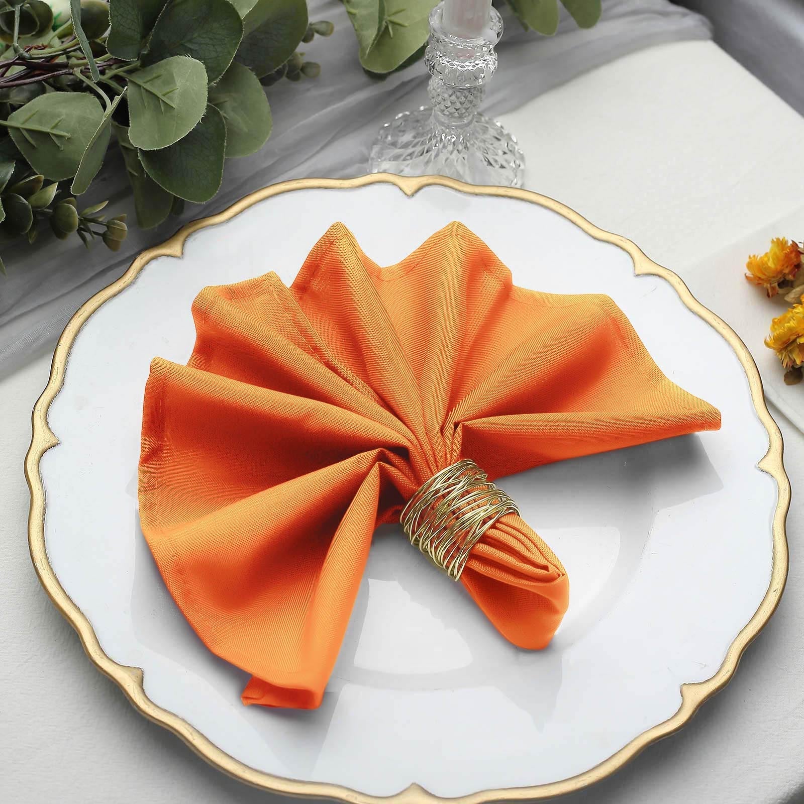 5 Pack Polyester 17"x17" Napkins Orange - Durable & Wrinkle Resistant Dinner Napkins
