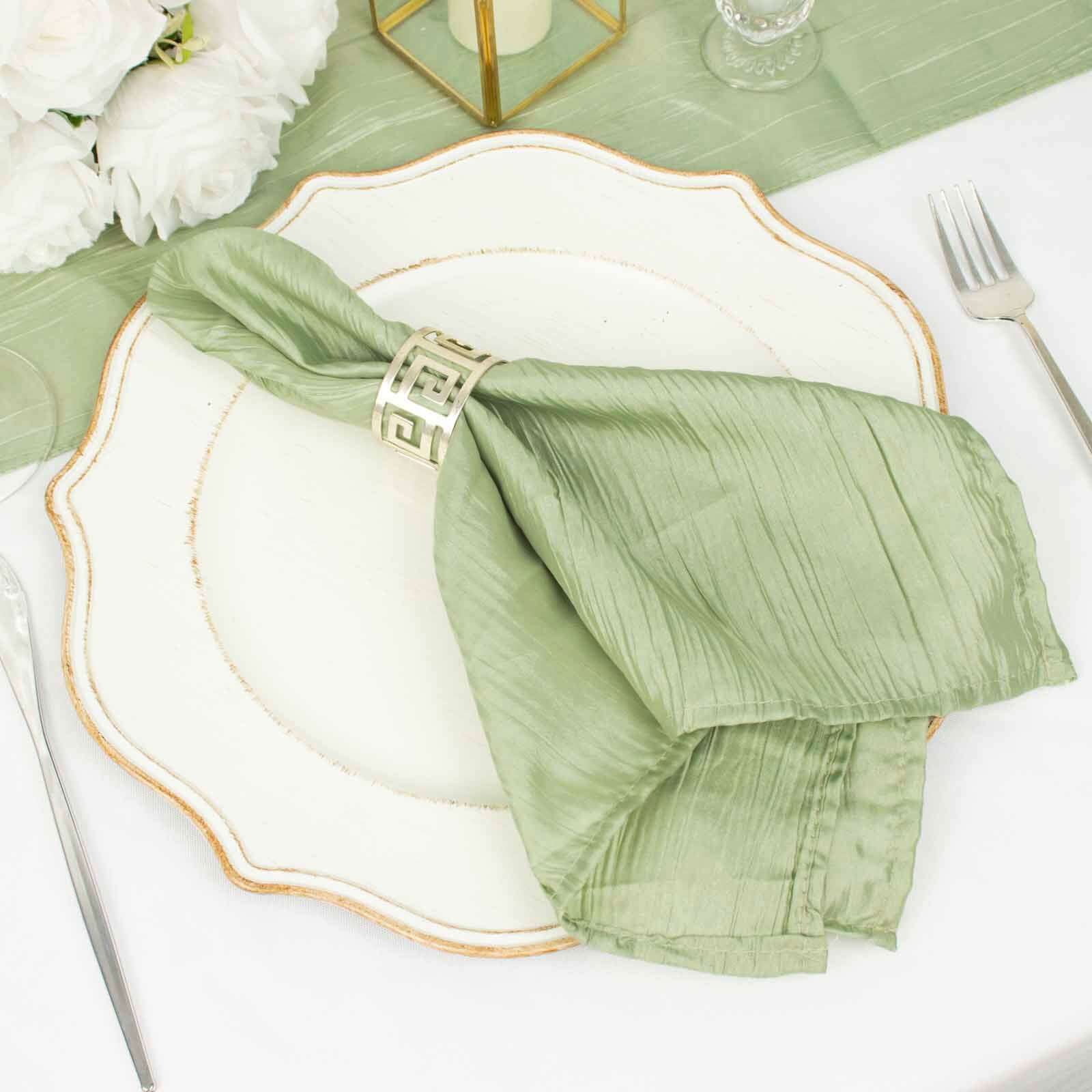 5 Pack Taffeta 20"x20" Napkins Sage Green - Accordion Crinkle Dinner Napkins