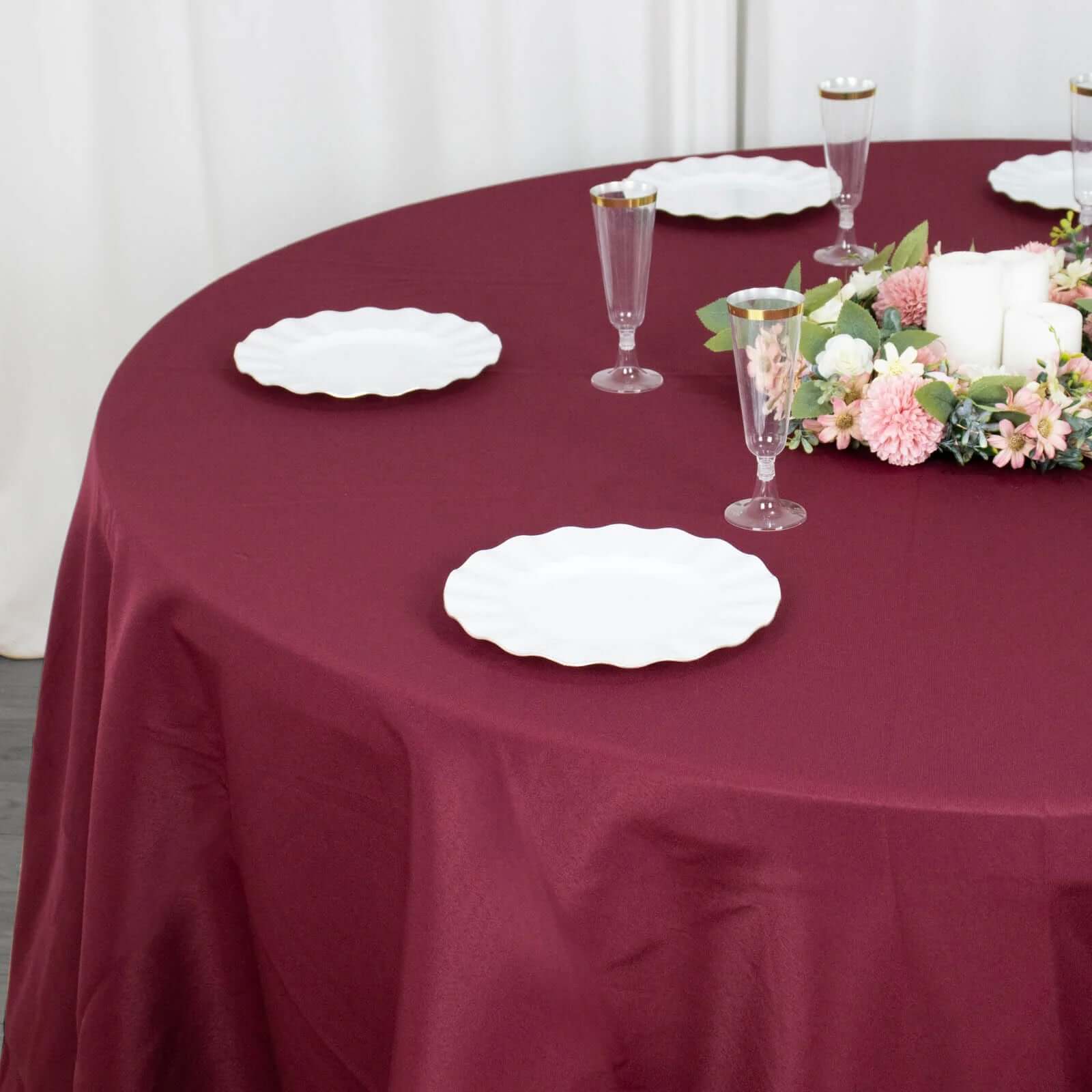Premium Polyester 132" Round Tablecloth Burgundy - Seamless 220GSM Wrinkle-Resistant Table Cover