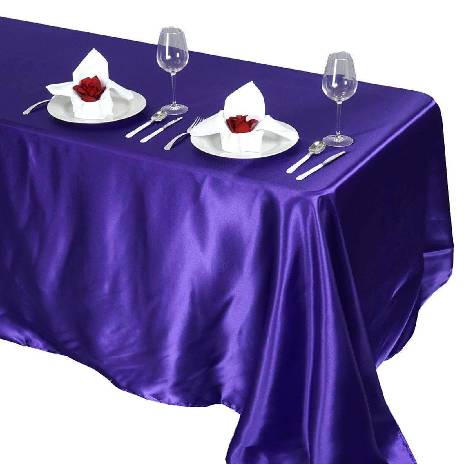 Satin Rectangular 90"x132" Tablecloth Purple - Seamless Table Cover