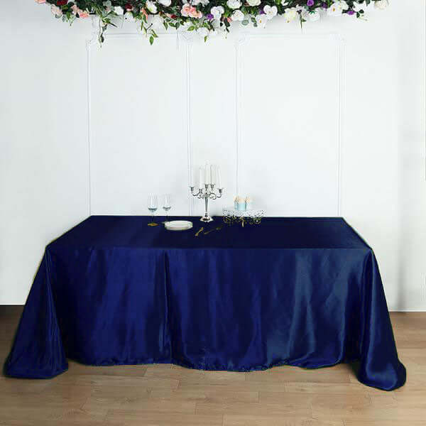 Satin Rectangular 90"x156" Tablecloth Navy Blue - Seamless Table Cover
