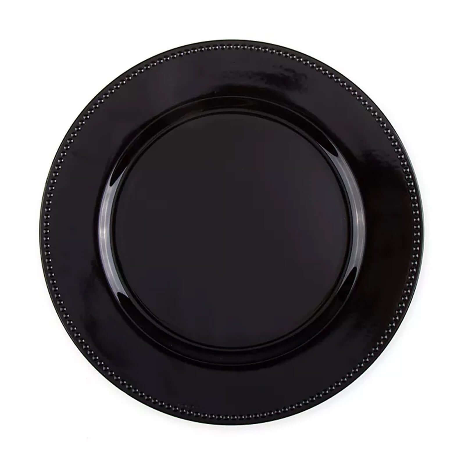 6-Pack Acrylic Round Charger Plates 13" in Black with Beaded Rim, Dinner Charger Event Tabletop Decor