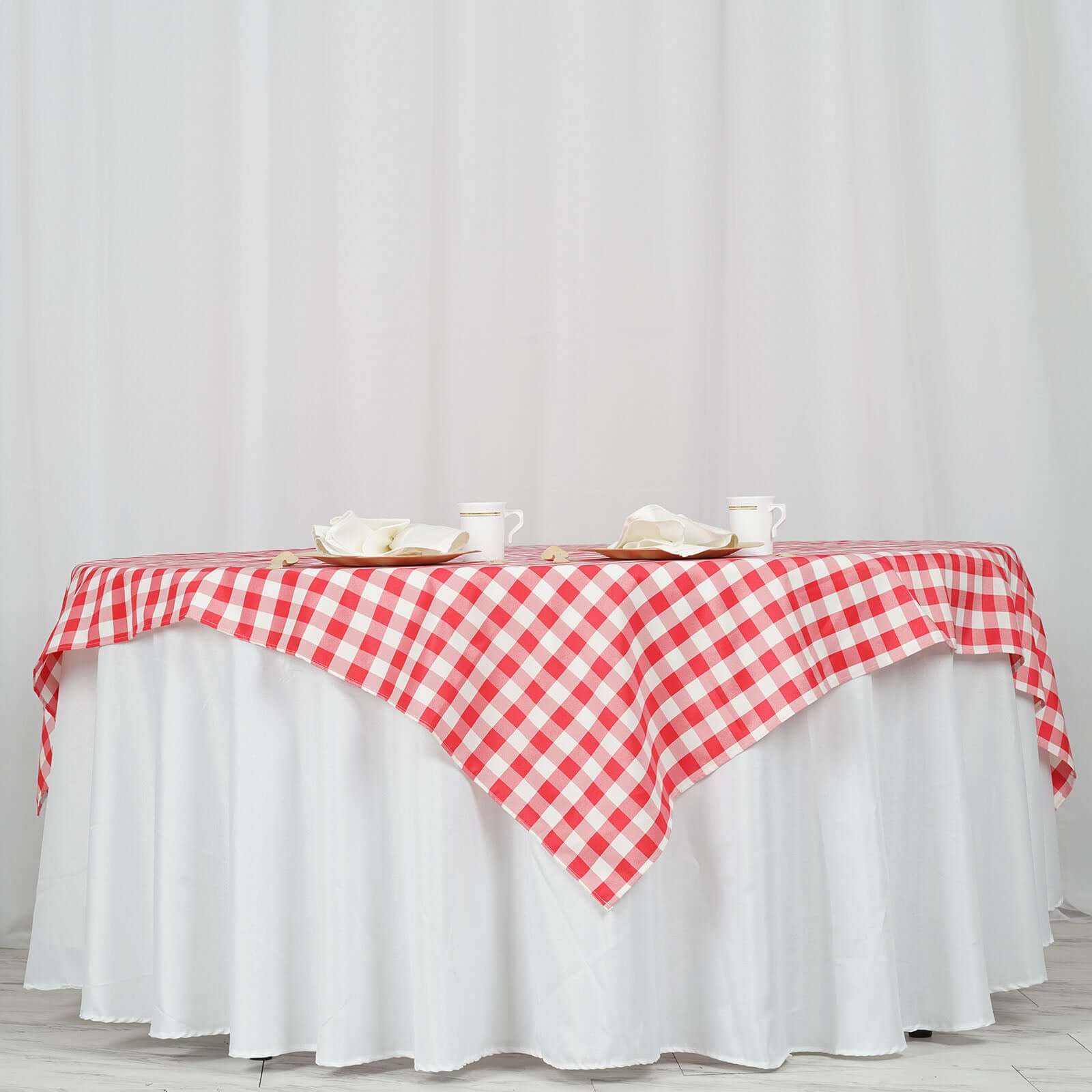 Polyester 70"x70" Table Overlay Square Tablecloth White/Red - Checkered Buffalo Plaid Table Topper