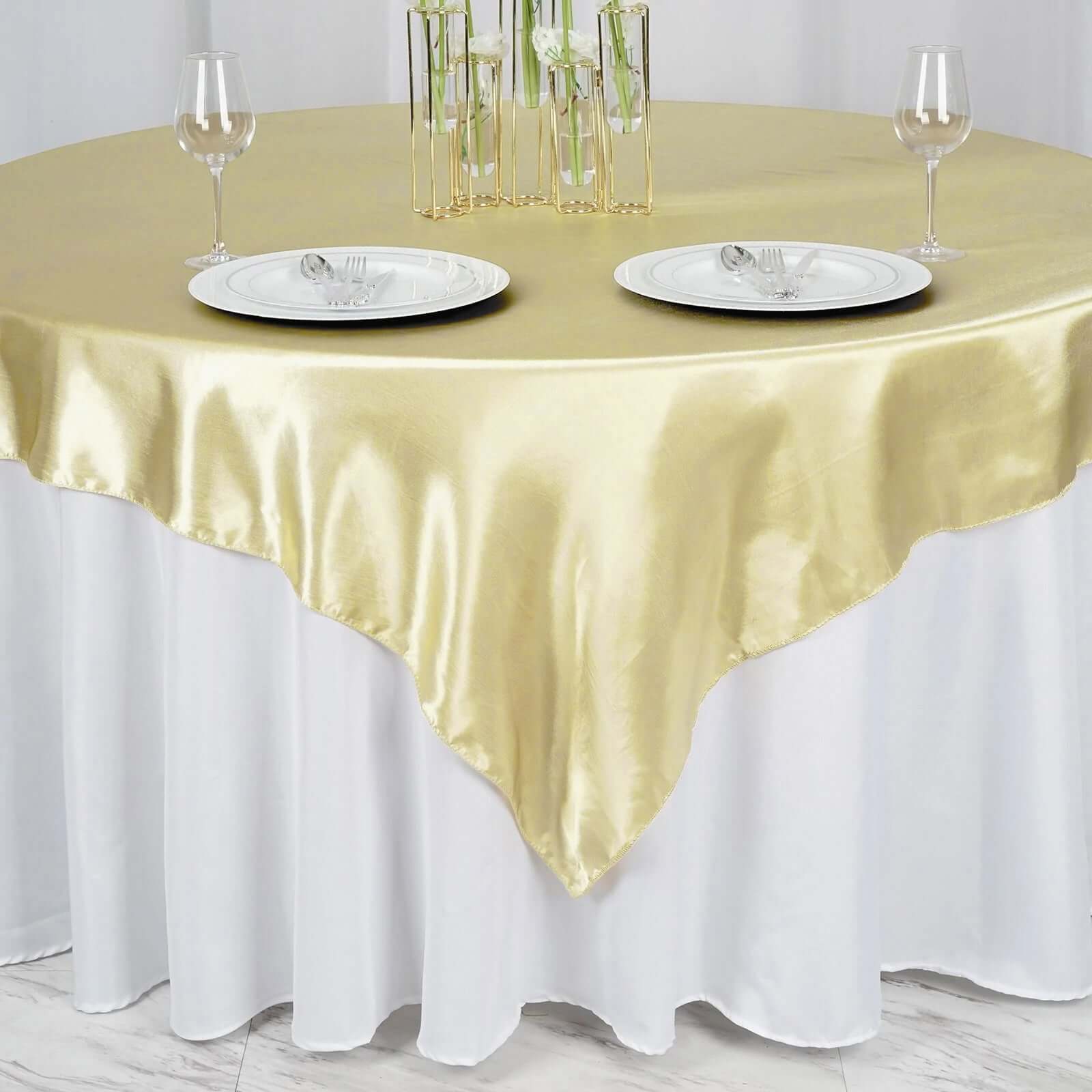 Satin 72"x72" Table Overlay Square Tablecloth Champagne - Smooth Finish Table Cover