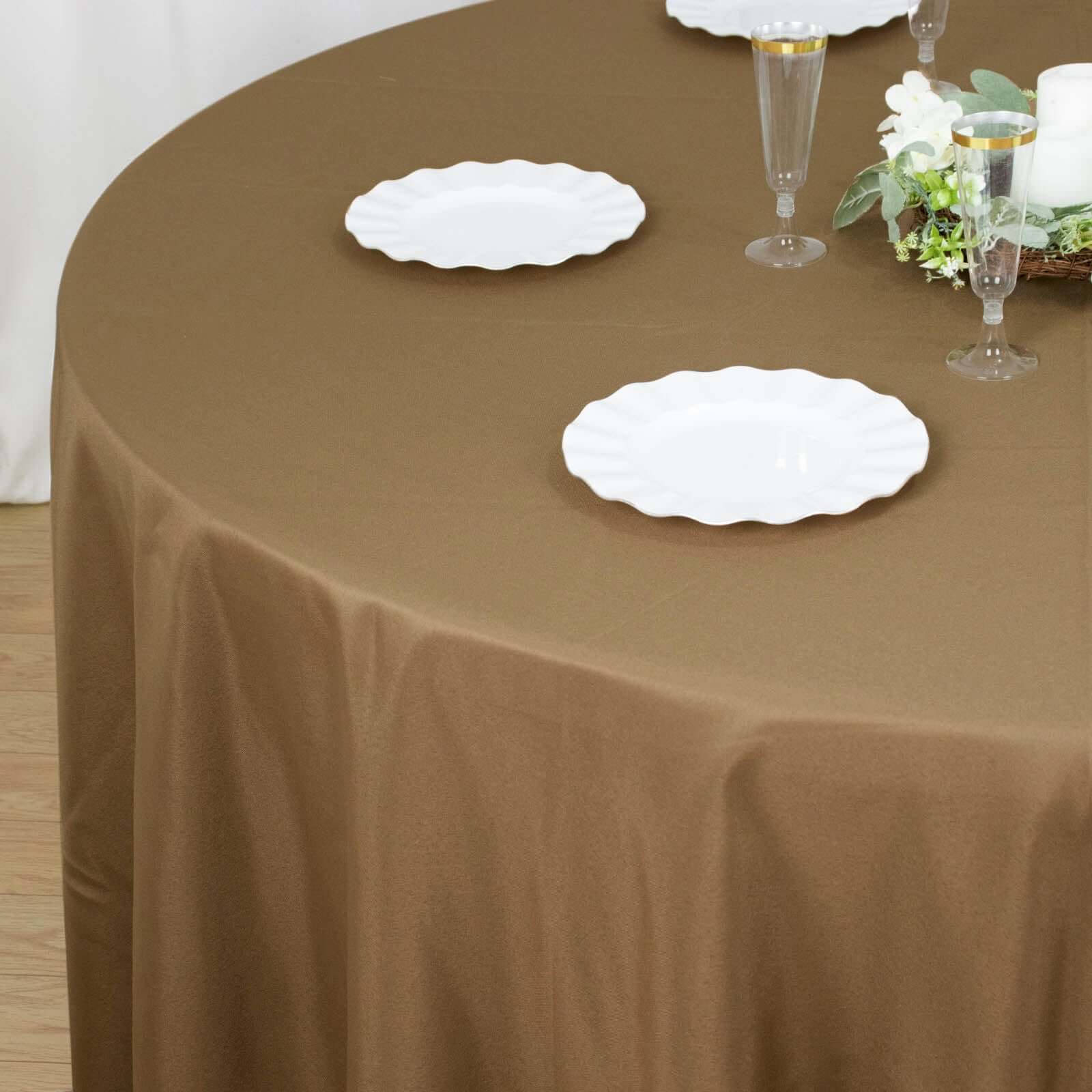 Polyester 120" Round Tablecloth Taupe - Seamless Wrinkle-Resistant Table Cover