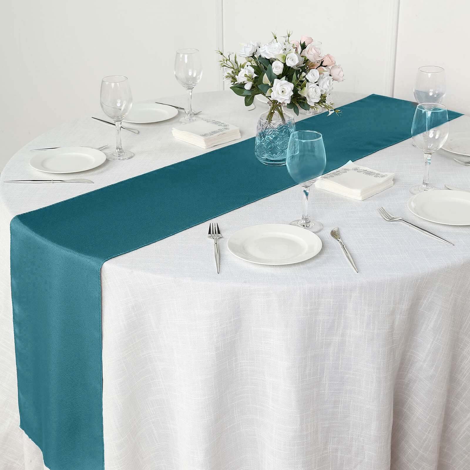 Polyester 12"x108" Table Runner Peacock Teal - Durable & Wrinkle-Resistant Table Decor