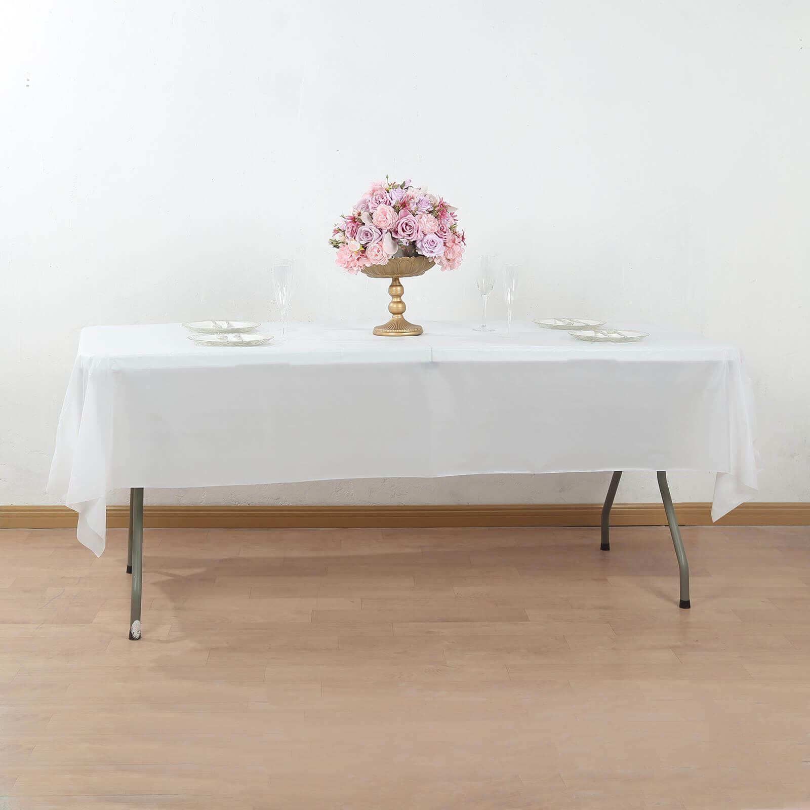 Plastic Table Cover Roll White with Slide Cutter - Customizable Disposable Tablecloth Roll 54"x300ft