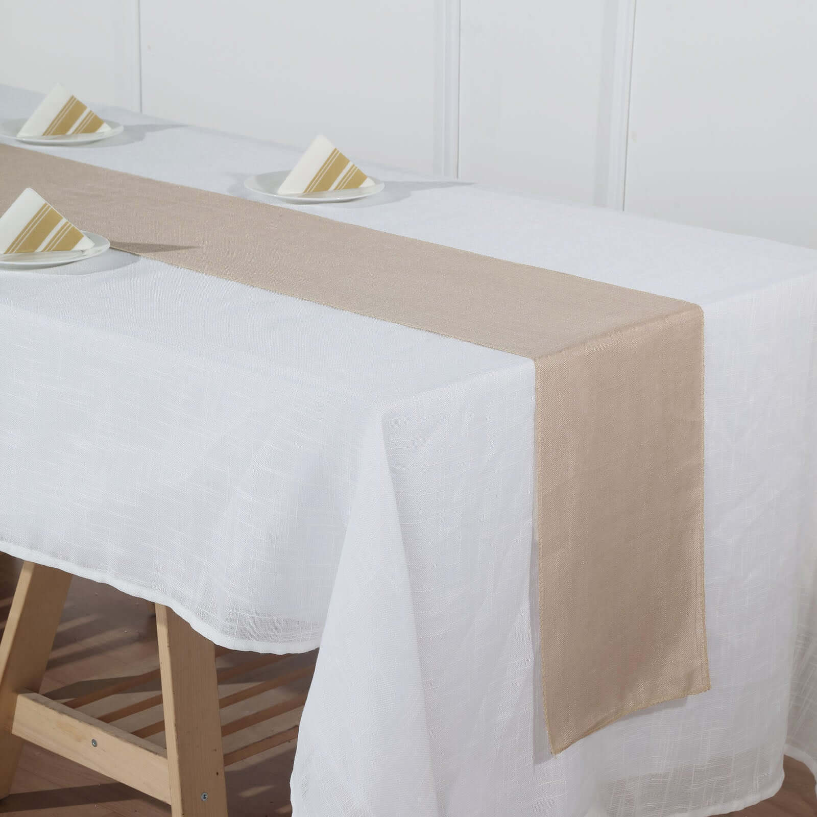Faux Linen 12"x108" Table Runner Taupe - Slubby Textured & Wrinkle Resistant Table Decor