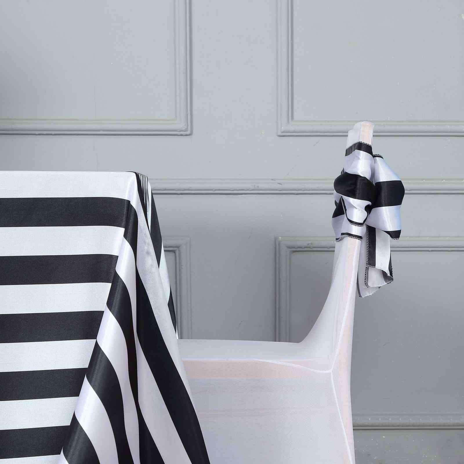5 Pack Satin 6"x108" Chair Sashes Black/White Stripes - Sophisticated Decor for Weddings & Gatherings
