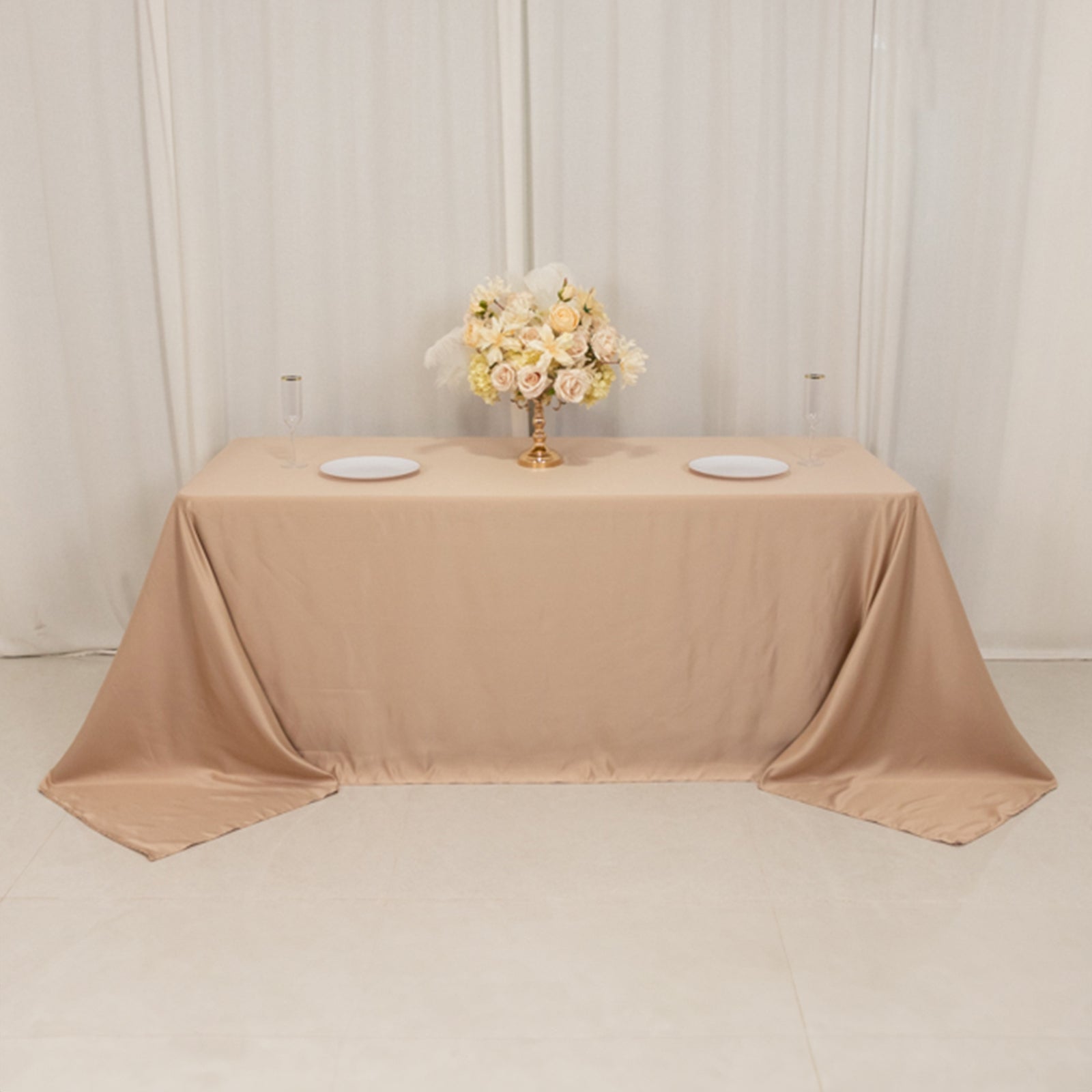 Lamour Satin 90"x132" Rectangle Tablecloth Nude - Soft & Silk-Like Seamless Table Cover