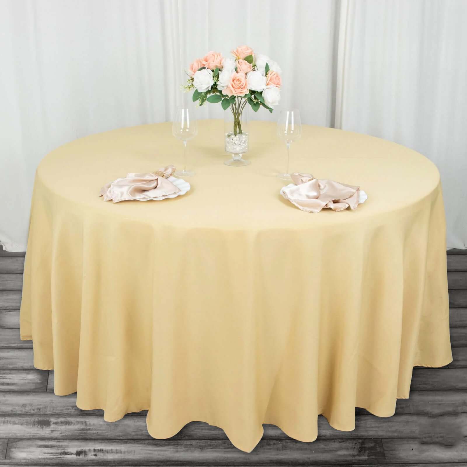 Premium Polyester 120" Round Tablecloth Champagne - Seamless 220GSM Wrinkle-Resistant Table Cover