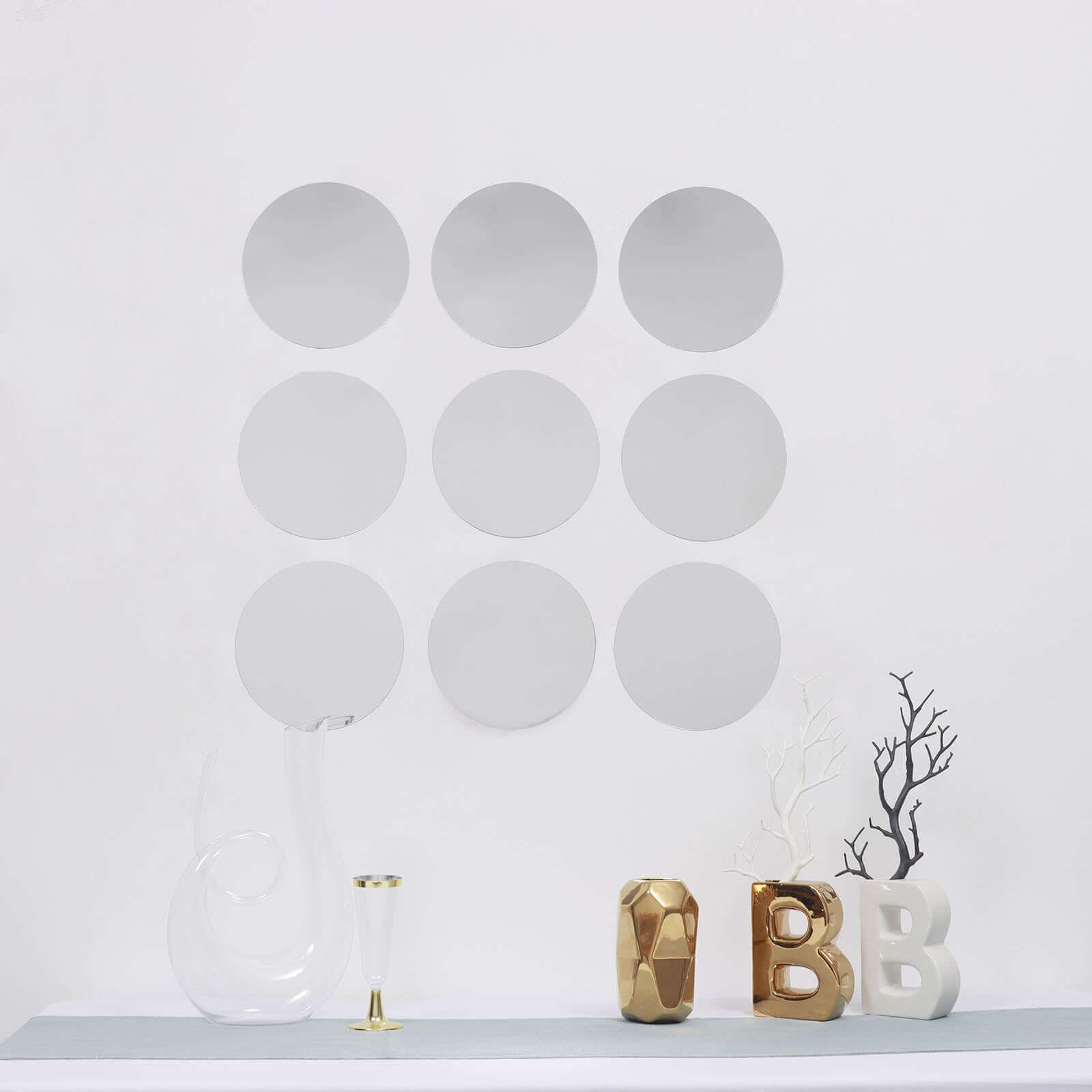 12 Pack Round Acrylic Mirror Wall Stickers, 8" Removable Wall Decals For Home Decor