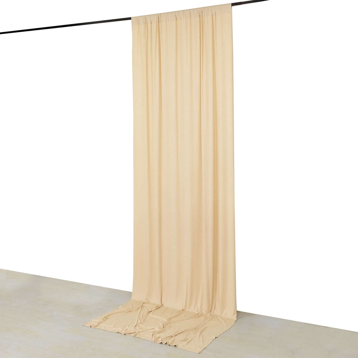 Beige 4-Way Stretch Spandex Event Curtain Drapes, Wrinkle Free Backdrop Event Panel with Rod Pockets - 5ftx12ft