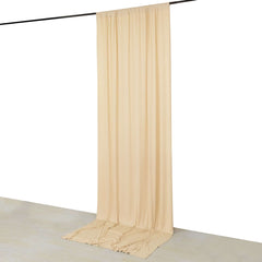 Beige 4-Way Stretch Spandex Event Curtain Drapes, Wrinkle Free Backdrop Event Panel with Rod Pockets - 5ftx12ft