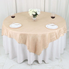 Taffeta 72"x72" Table Overlay Square Tablecloth Beige - Accordion Crinkle Table Cover
