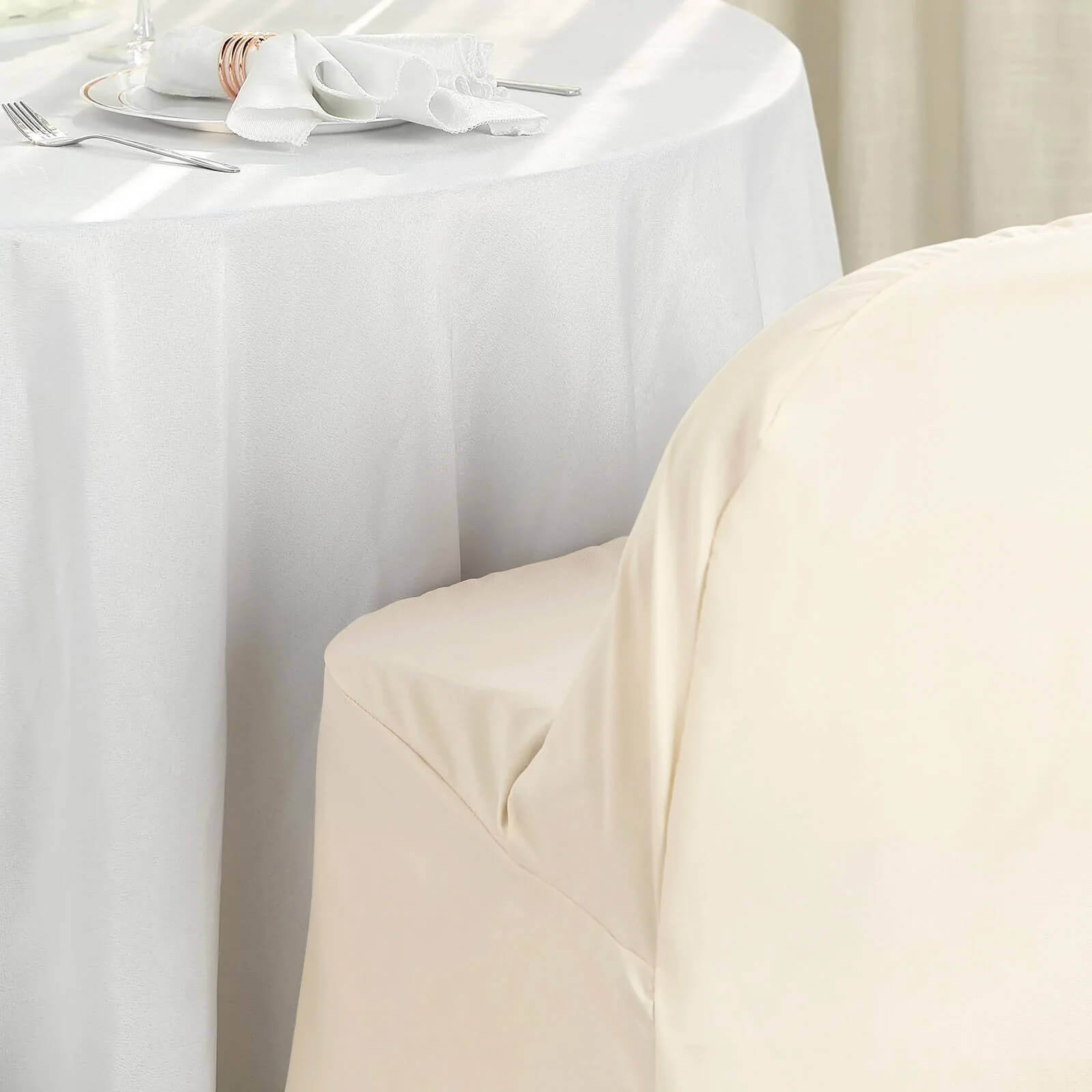 10 Pack Polyester Chair Covers for Folding Chairs Beige - Wrinkle-Free Stain-Resistant Slip-On Slipcovers