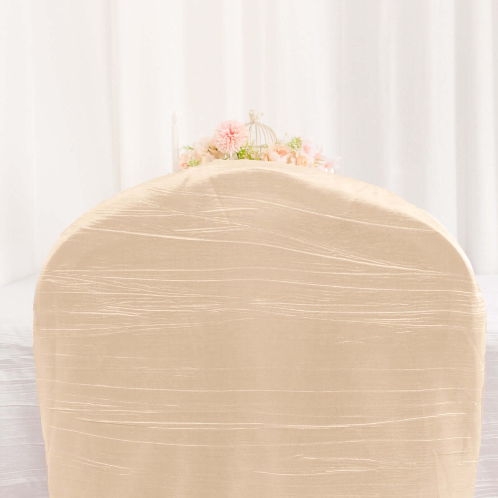 Crinkle Crushed Taffeta Chair Cover for Banquet Chairs Beige - Reusable Slipcover