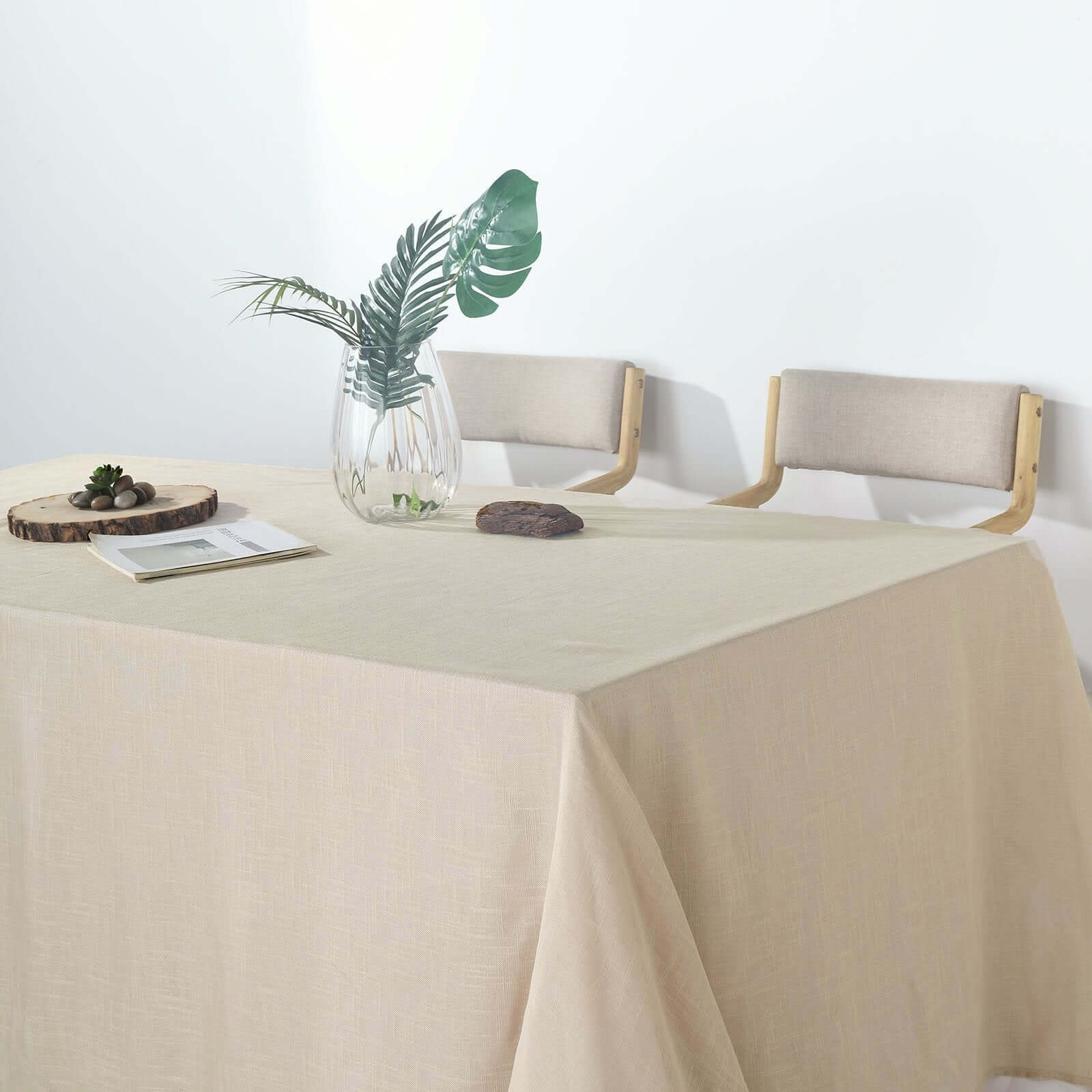 Faux Linen 90"x156" Rectangular Tablecloth Beige - Slubby Texture Wrinkle-Resistant Seamless Table Cover
